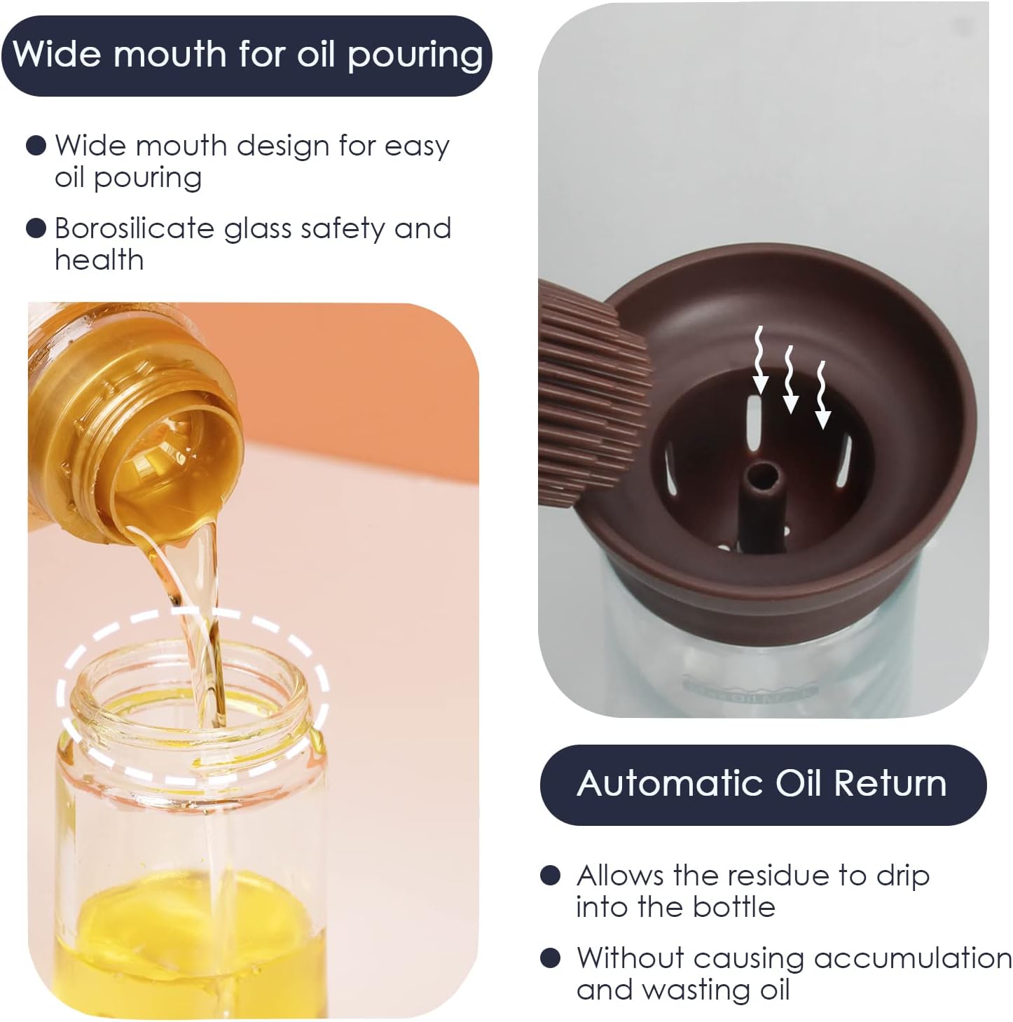 Oil Dispenser with Brush - Glass Olive Oil Dispenser for Kitchen, 2 IN 1 Oil Dispenser Bottle with Silicone Basting Brush for Cooking Vinegar Sauce BBQ Grill Frying, T-OB21, Blue - VINE GLOBAL