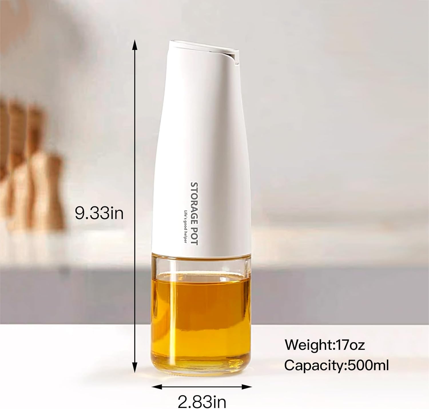 Flip Olive Oil Dispenser Bottle for Kitchen – 500ml /17oz Beautiful Cooking Glass Oil and Vinegar Cruet with Pourer, Oil Container, Soy sauce dispenser (Cream White), Labels - VINE GLOBAL