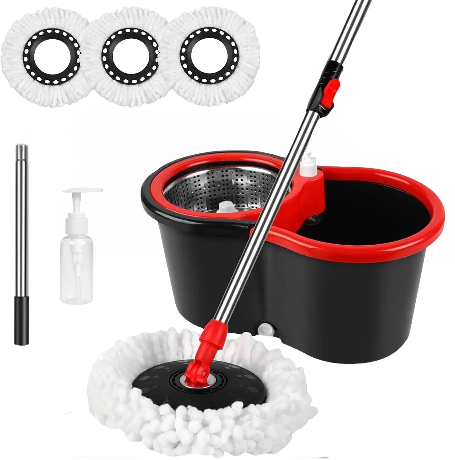 Spin Mop and Bucket with Wringer Set, 360° Spinning Mop Bucket System with 3 Microfiber Mop Replacement Heads, 61" Stainless Steel Extended Handle for Floor Cleaning Home Office VINE GLOBAL