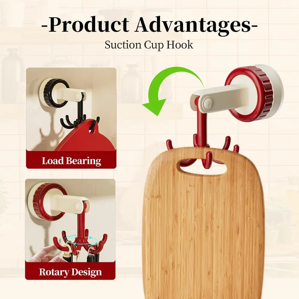 360 Degrees Rotating Folding Hook, Kitchen Hooks for Hanging Utensils, Self-Adhesive Suction Cup Hooks Rotating Kitchen Utensil Holder, Multi-Purpose Kitchen Utensil Hanger with 6 Hooks (Black) VINE GLOBAL