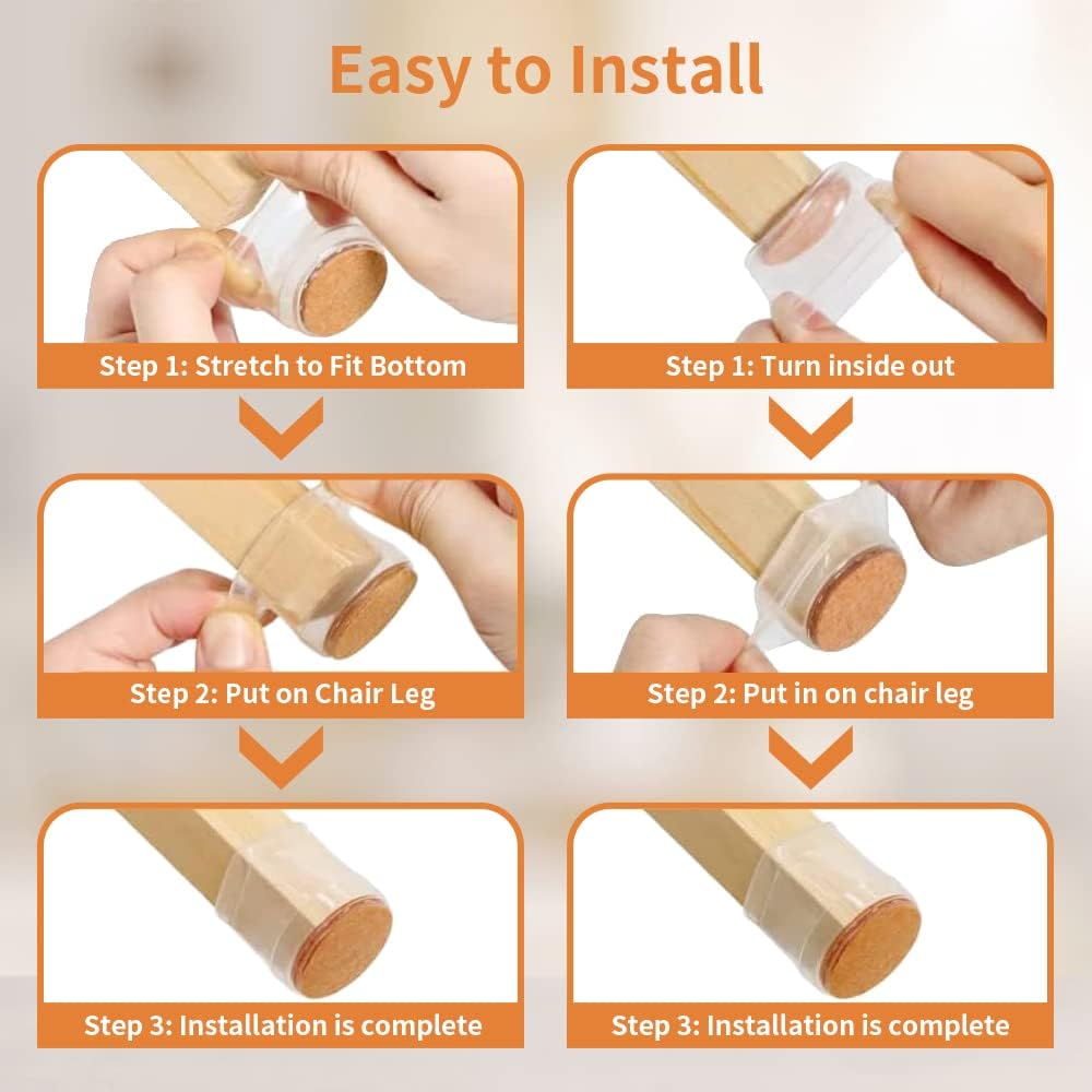 20Pcs Chair Leg Floor Protectors, Table Chair Leg Protectors for Hardwood Floors, Clear Chair Non-Slip Leg Covers Silicone Felt Furniture Pads - VINE GLOBAL
