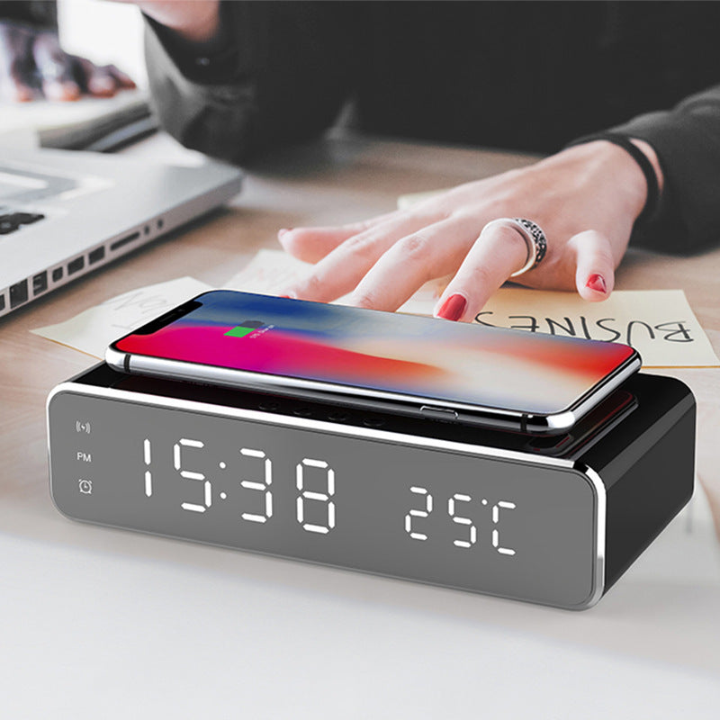 LED Electric Alarm Clock With Wireless Charger Desktop Digital Despertador Thermometer Clock HD Mirror Clock Watch Table Decor - VINE GLOBAL