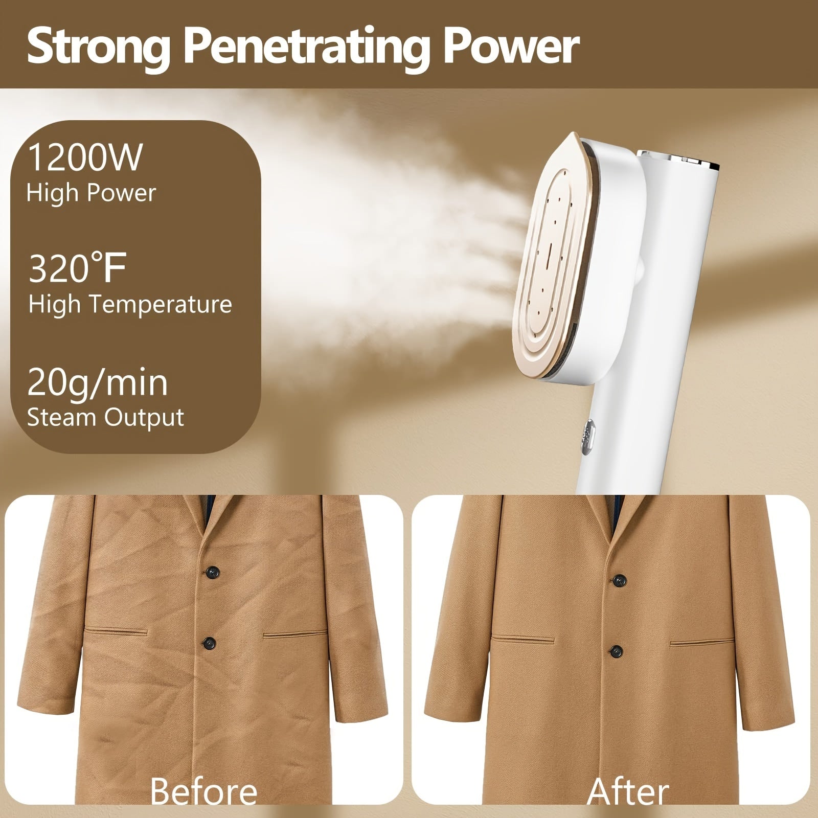 Portable Handheld Clothes Steamer and Iron, Fast 10s Heat-Up, Horizontal and Vertical Steamer, Effortless Wrinkle Removal, Mini Garment Steamer and Iron for Home, Office and Travel - VINE GLOBAL