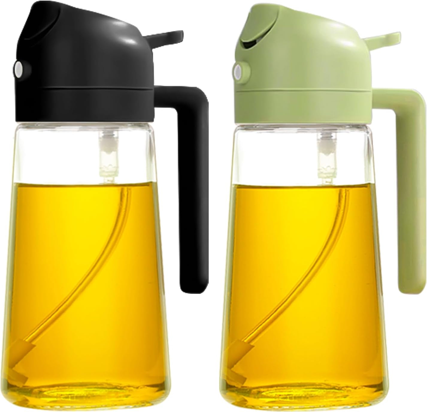 Oil Sprayer for Cooking, 2 in 1 Olive Oil Dispenser Bottle for Kitchen, 16Oz/470Ml Premium Glass Oil Bottle, Food-Grade Oil Mister for Air Fryer, Salad, Frying, BBQ (Creamy White)