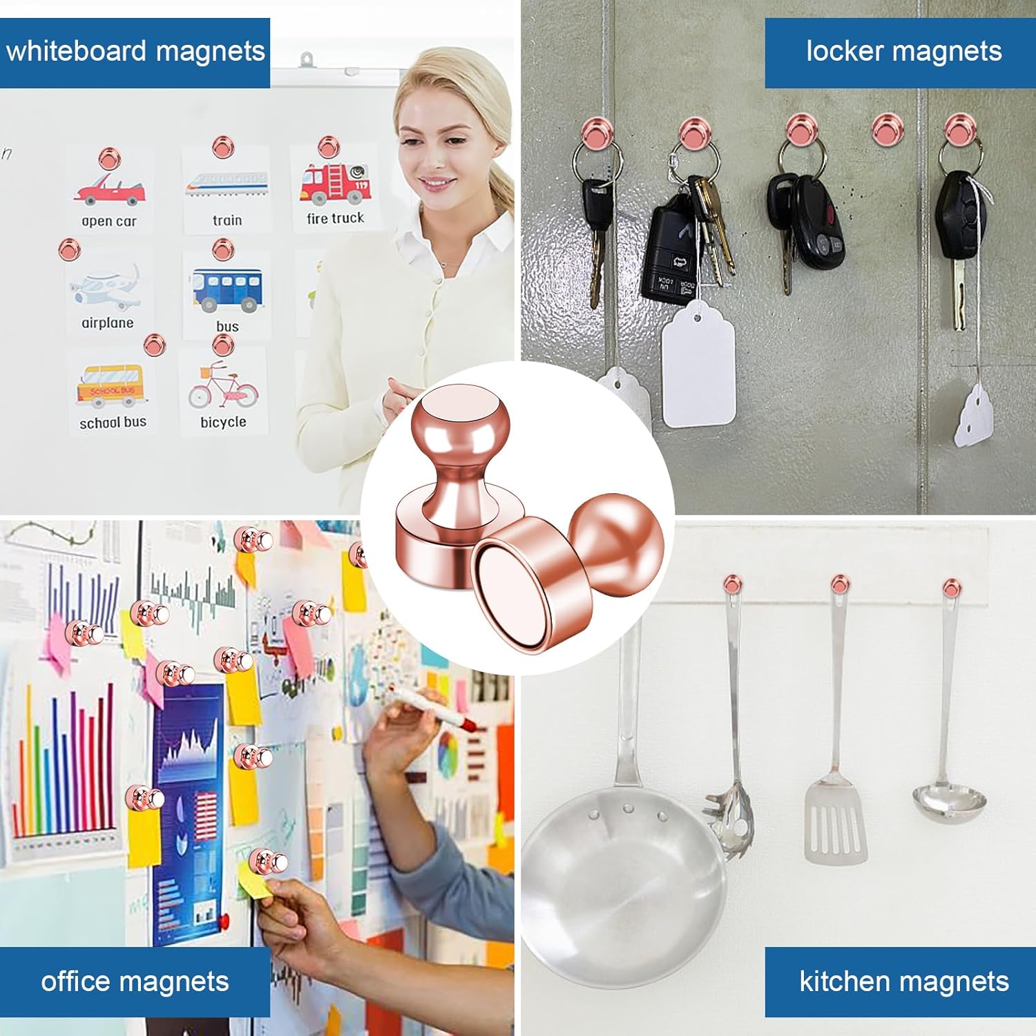 12Pcs Black Fridge Magnets, Small and Strong Magnets for Whiteboard - VINE GLOBAL