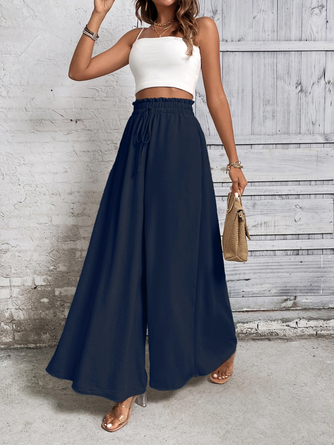 Honey Tied High Waist Wide Leg Pants - VINE GLOBAL