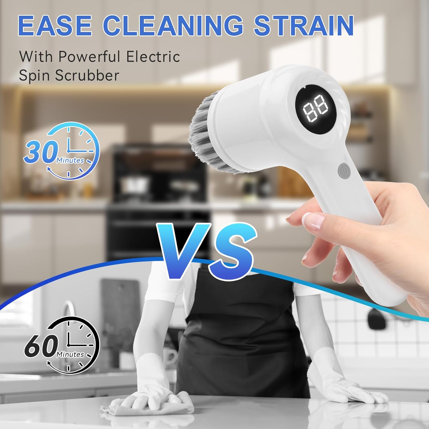 Electric Spin Scrubber, Power Scrubber Cordless Electric Shower Scrubber for Cleaning with LED Display, for Bathroom, Tub, Kitchen Stove, Tile Grout with 6 Brush Heads - VINE GLOBAL