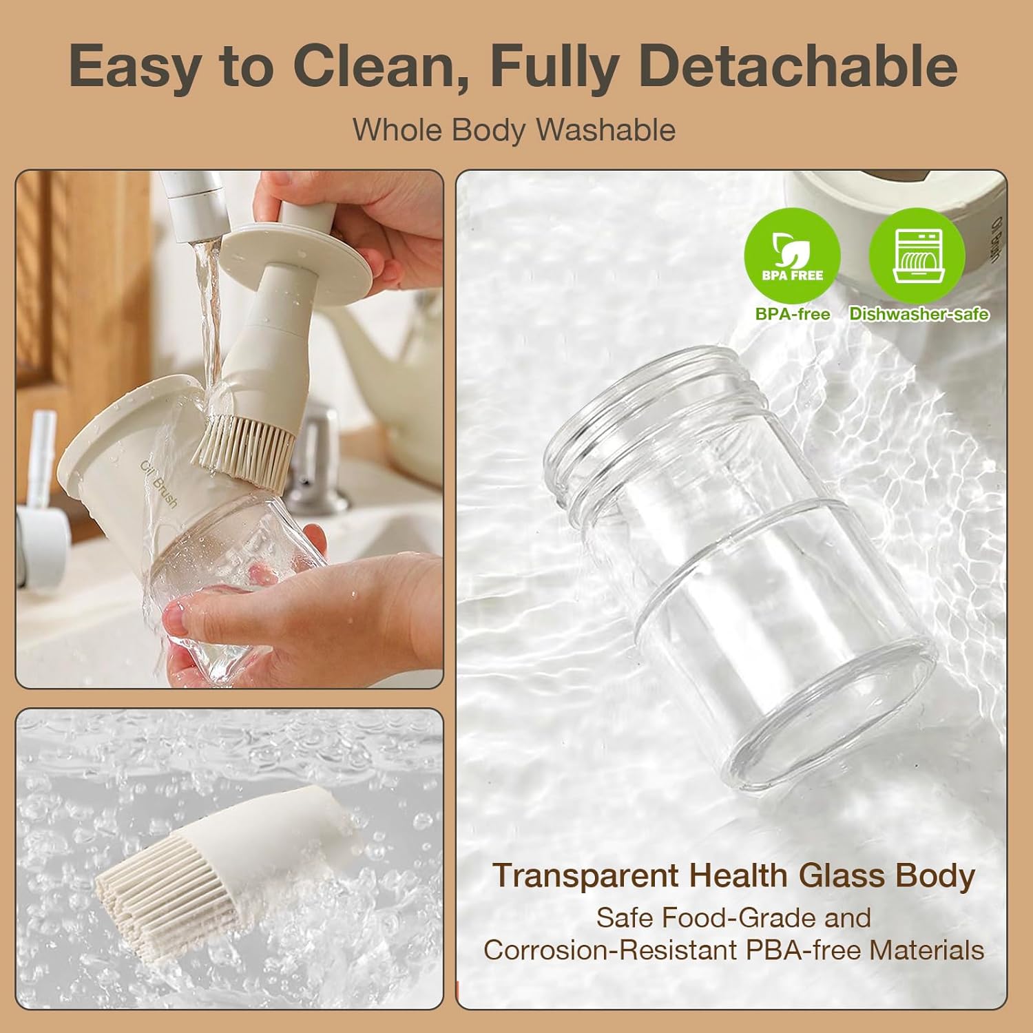 Oil Dispenser Bottle with Heat Resistant Brush, Glass Oil Dispenser for Kitchen, Oil Container with Silicone Basting & Pastry Brush for Cooking BBQ Vinegar Sauce Grill Frying(Creamy White) - VINE GLOBAL