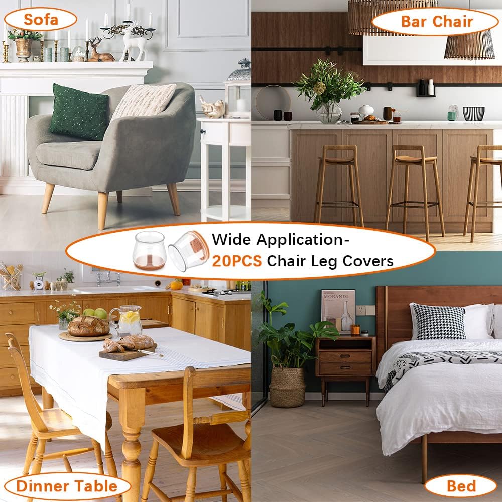 20Pcs Chair Leg Floor Protectors, Table Chair Leg Protectors for Hardwood Floors, Clear Chair Non-Slip Leg Covers Silicone Felt Furniture Pads - VINE GLOBAL
