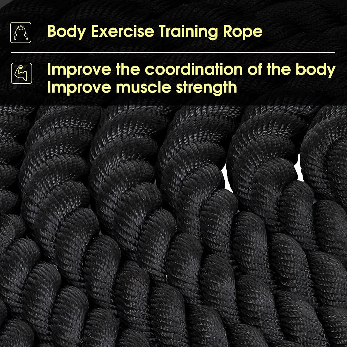 Battle Ropes 1.5 inch 30 ft - Polyester Workout Rope Heavy for Home Body Workouts Building Muscle, Black VINE GLOBAL