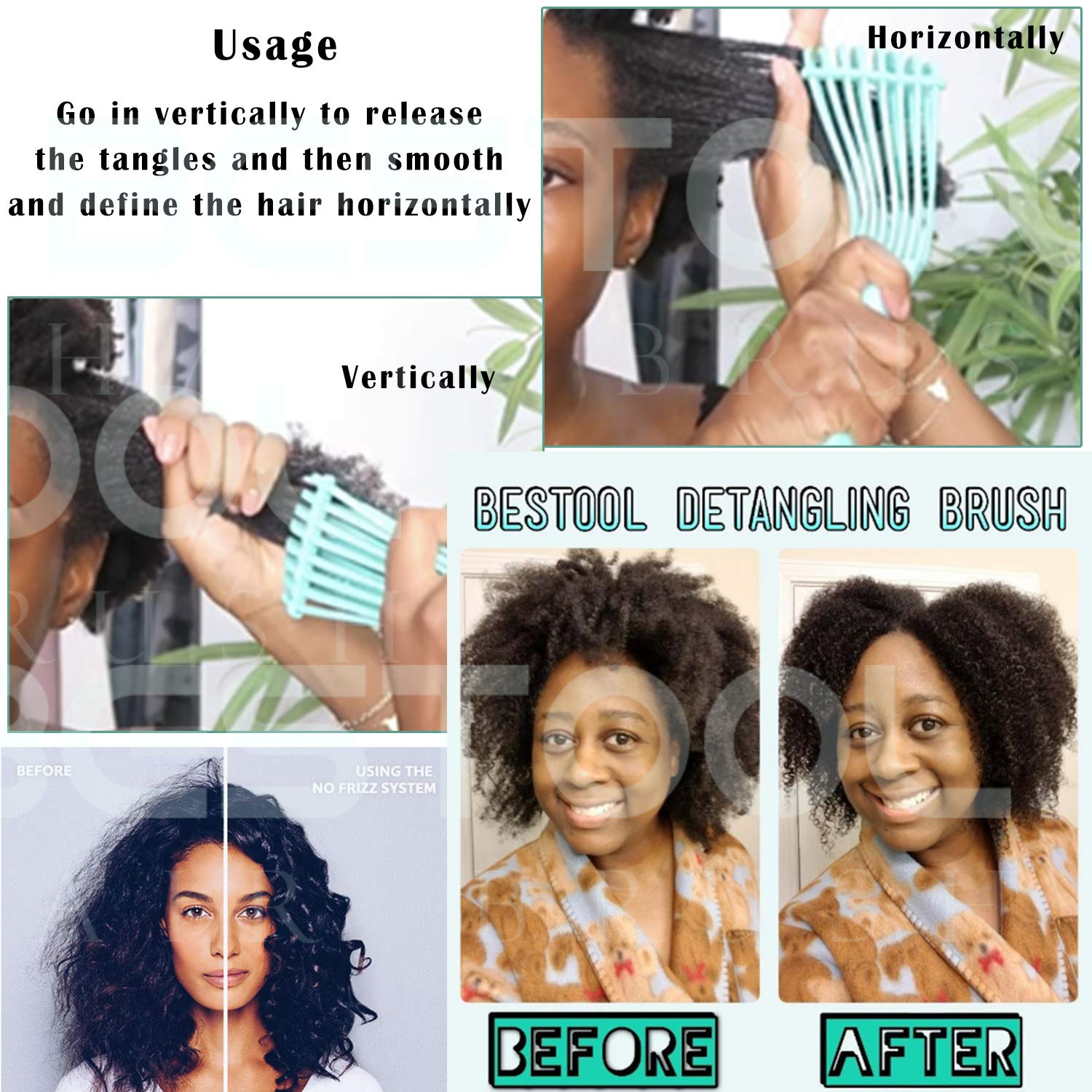 Detangling Brush, Detangler Brush for Natural Black/ Curly Hair Afro 3/4abc Texture, Faster n Easier Detangle Wet or Dry Hair with No Pain (Black) - VINE GLOBAL