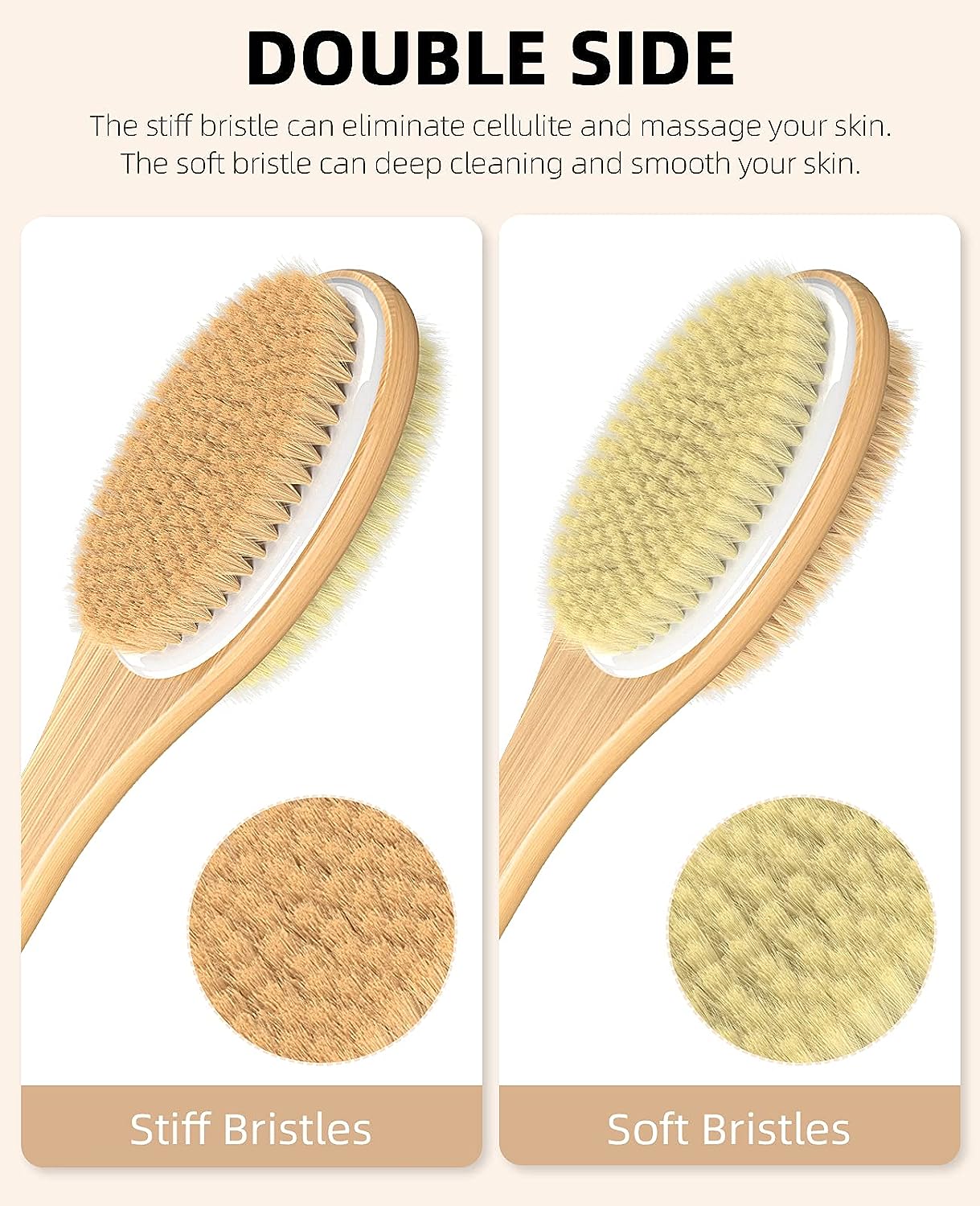Shower Brush with Soft and Stiff Bristles, Bath Dual-Sided Long Handle Back Scrubber Body Exfoliator for Wet or Dry Brushing - VINE GLOBAL