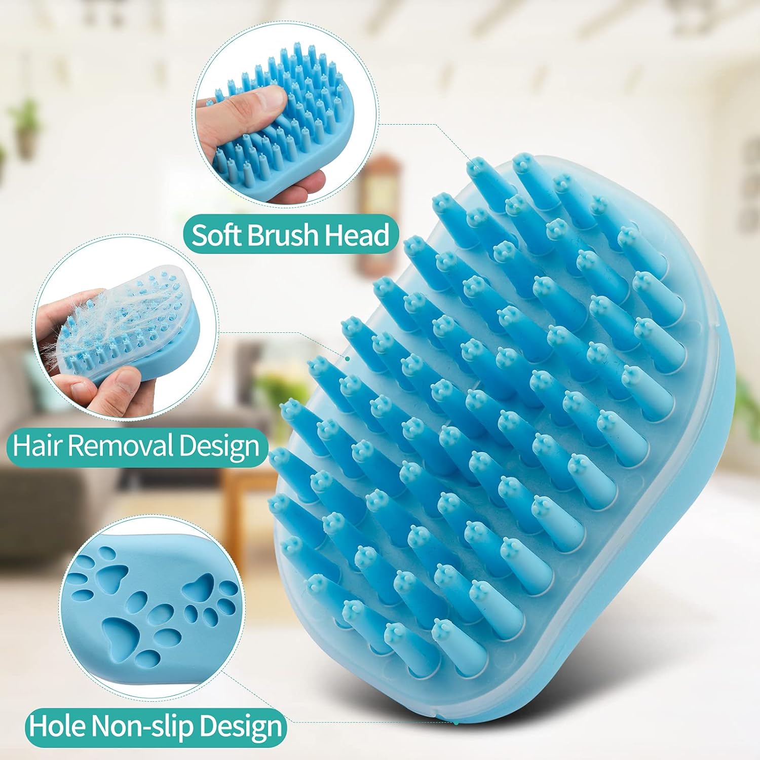 2Pack Dog Bath Brush, Soft Silicone Pet Shampoo Massage Dispenser Grooming Shower Brush for Short Long Haired Dogs and Cats Washing, ISWAYSTORE VINE GLOBAL