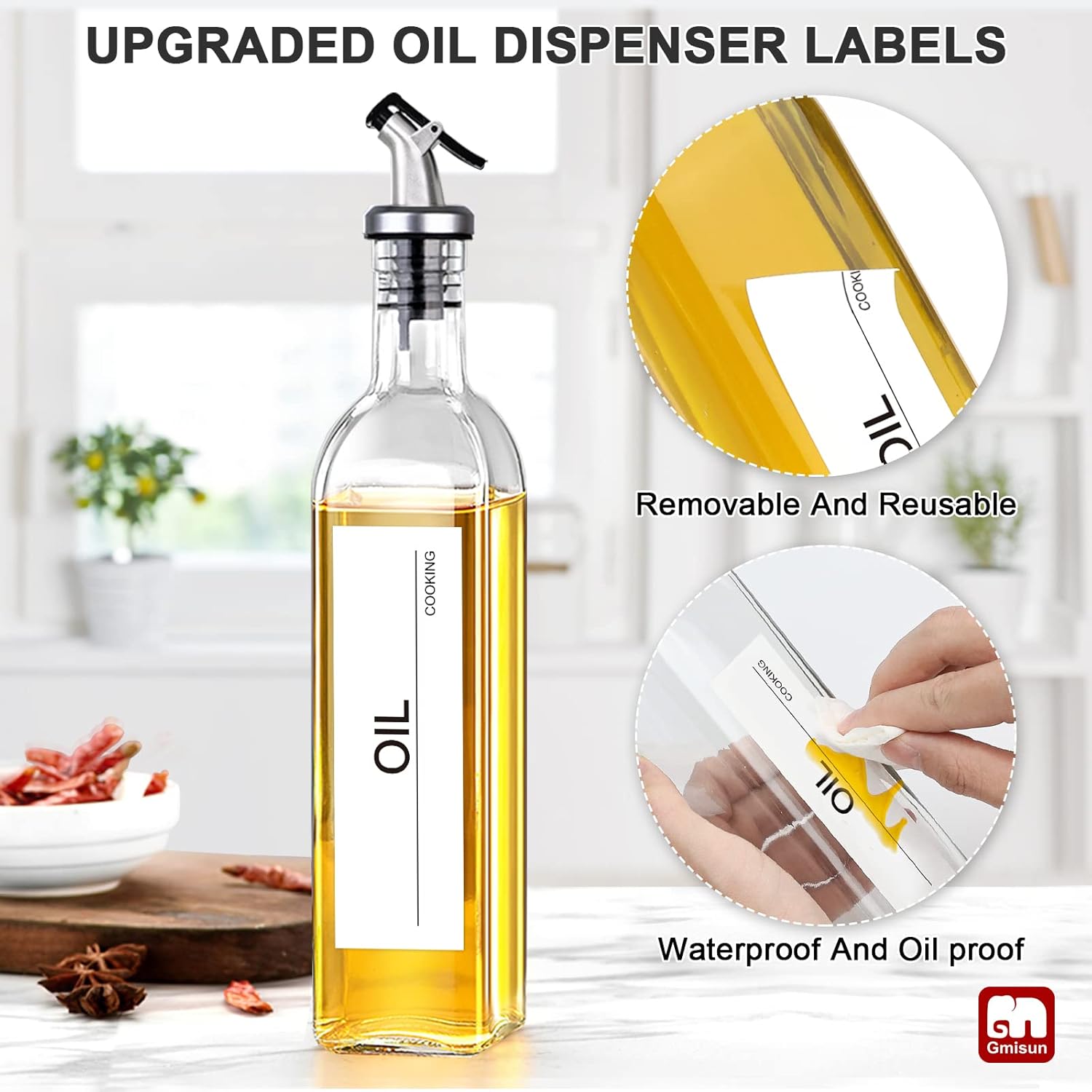 Oil Dispenser for Kitchen, 4Pack Oil Bottles for Kitchen, 17oz Cooking Oil Dispenser Bottle, Glass Oil Container with Plastic Pourer, Oil Cruet with Plastic Funnel and Labels for Vegetable - VINE GLOBAL