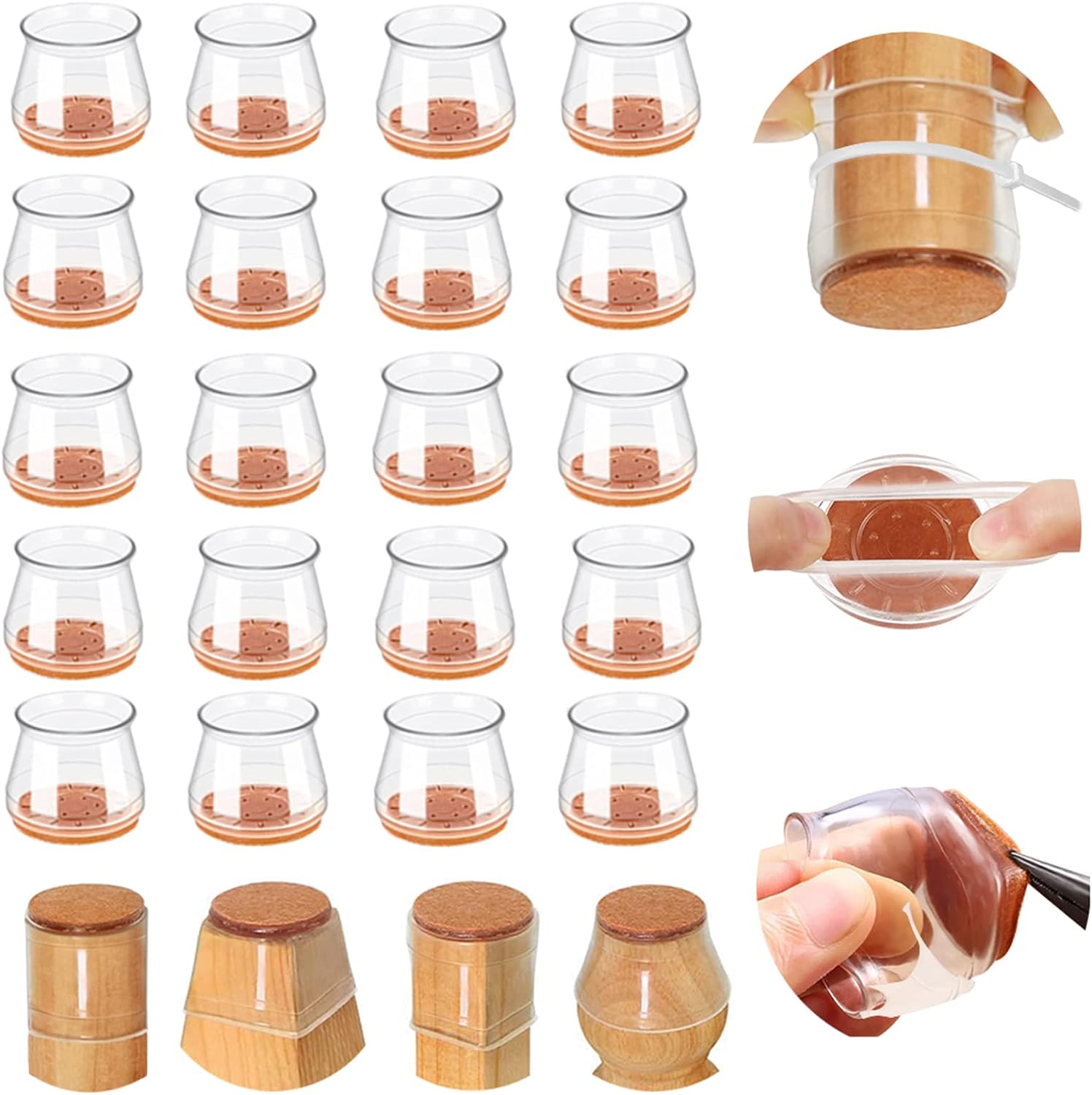 20Pcs Chair Leg Floor Protectors, Table Chair Leg Protectors for Hardwood Floors, Clear Chair Non-Slip Leg Covers Silicone Felt Furniture Pads - VINE GLOBAL