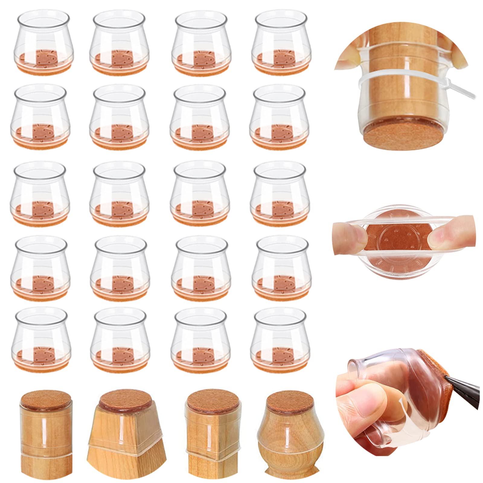 20Pcs Chair Leg Floor Protectors, Table Chair Leg Protectors for Hardwood Floors, Clear Chair Non-Slip Leg Covers Silicone Felt Furniture Pads - VINE GLOBAL