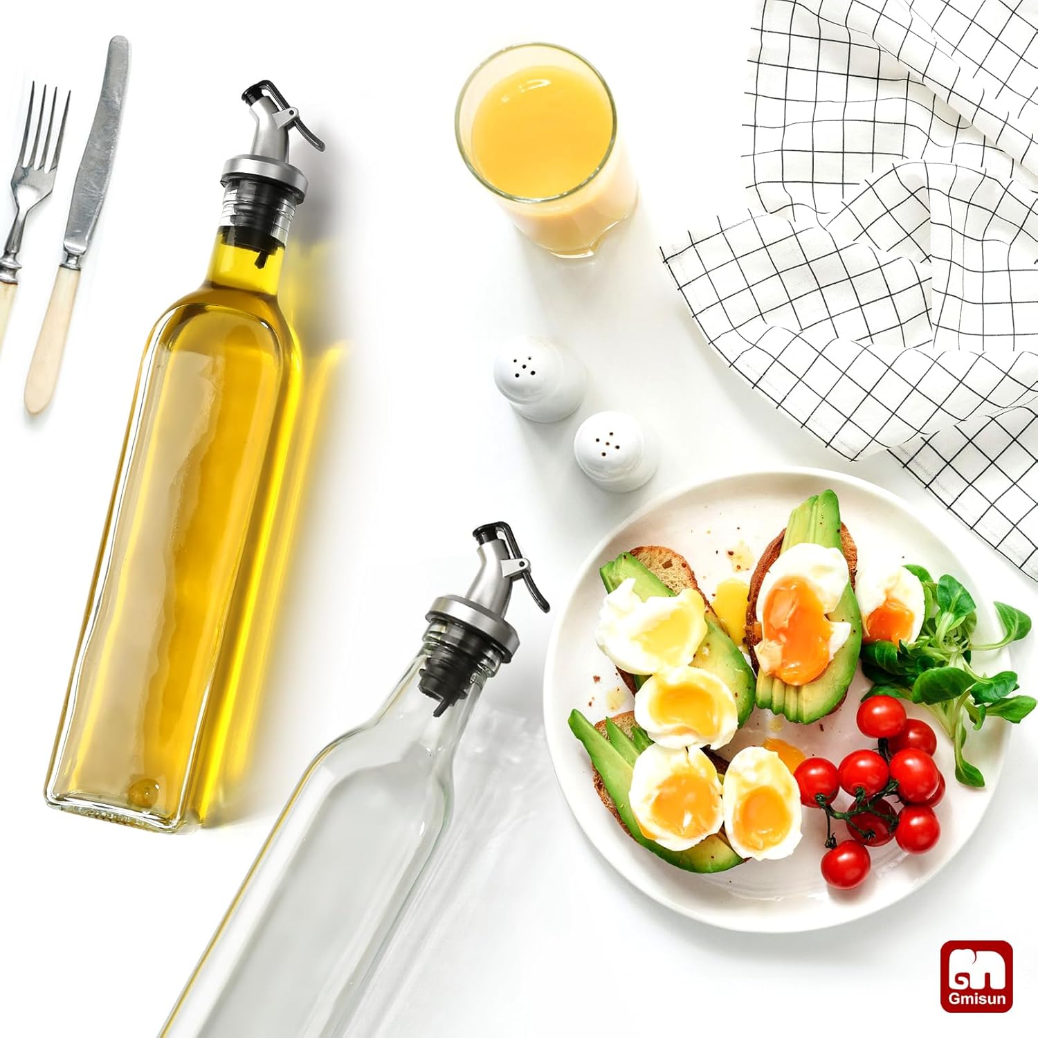 Oil Dispenser for Kitchen, 4Pack Oil Bottles for Kitchen, 17oz Cooking Oil Dispenser Bottle, Glass Oil Container with Plastic Pourer, Oil Cruet with Plastic Funnel and Labels for Vegetable - VINE GLOBAL