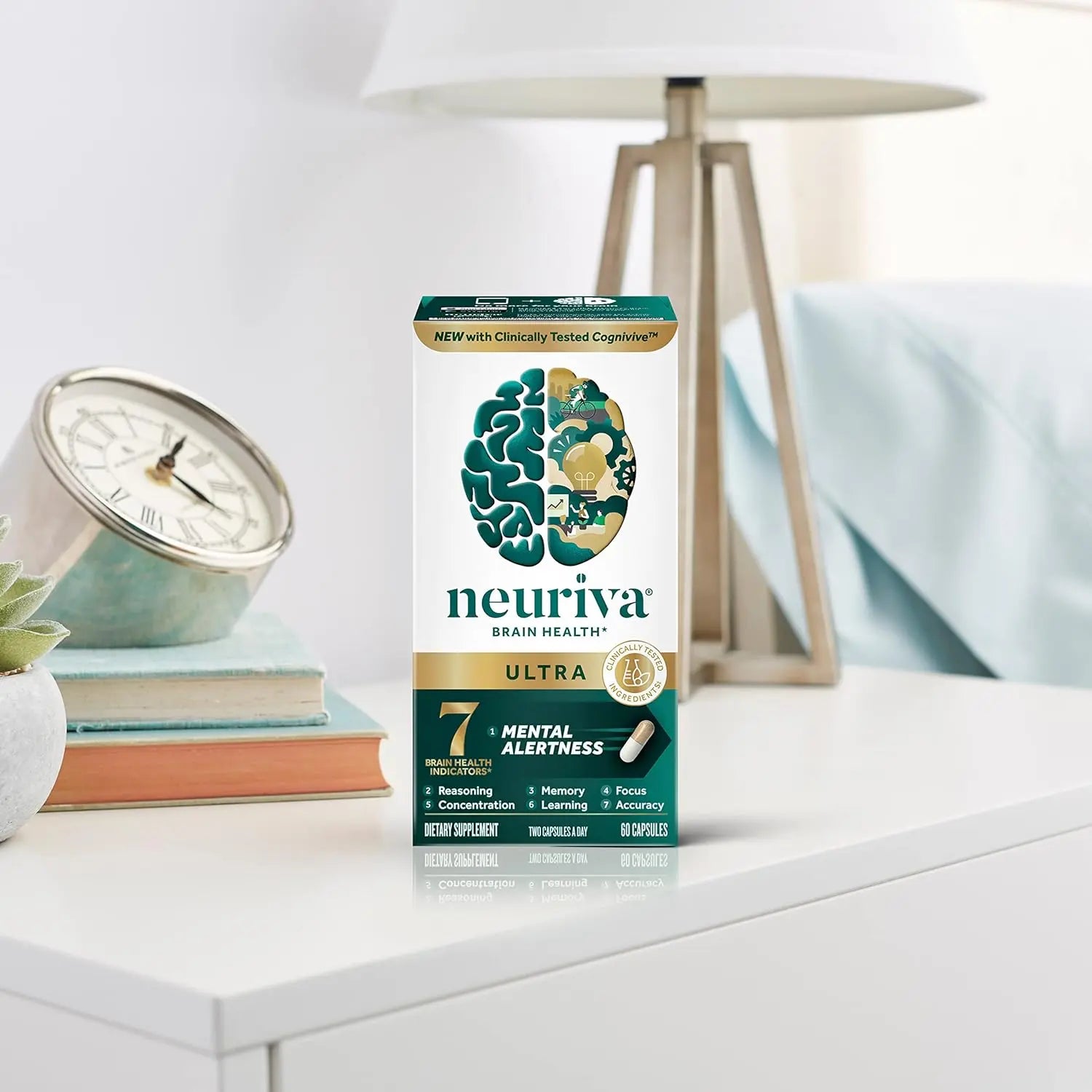 NEURIVA Ultra Decaffeinated Clinically Tested Nootropic Brain Supplement for Mental Alertness, Memory, Focus & Concentration, Cognivive, Neurofactor, Phosphatidylserine, Vitamins B6 B12, 60 Capsules VINE GLOBAL