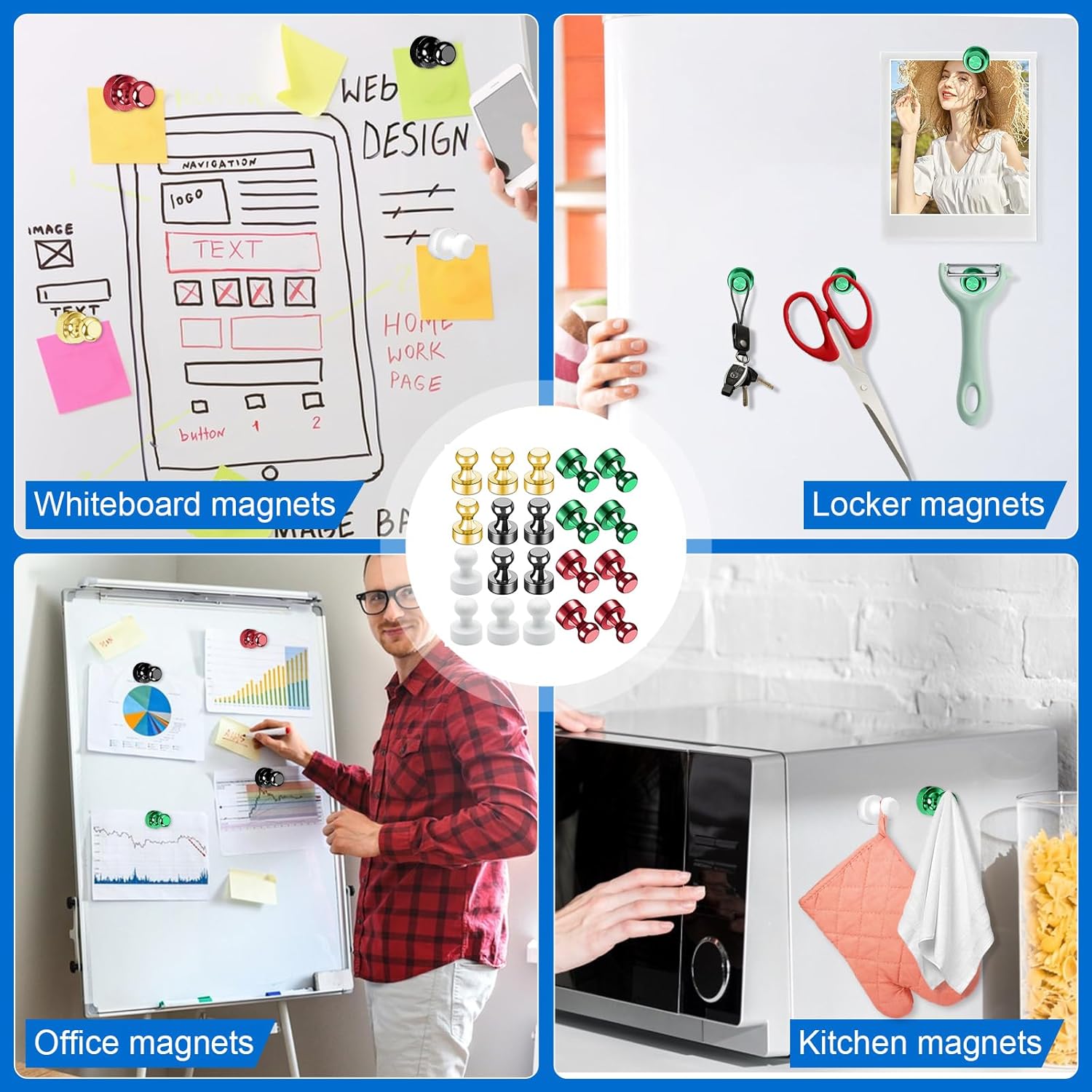 12Pcs Black Fridge Magnets, Small and Strong Magnets for Whiteboard - VINE GLOBAL