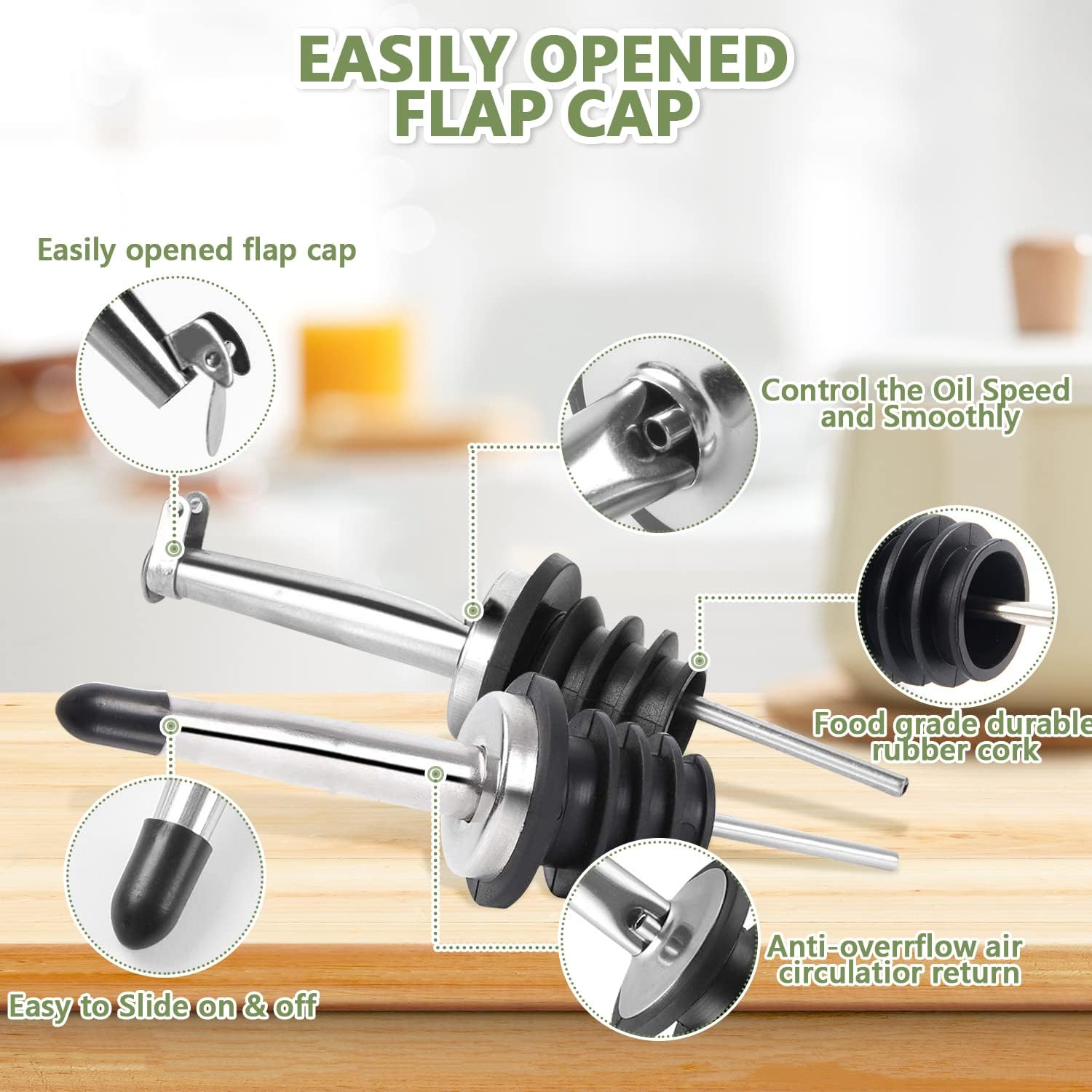 17oz Olive Oil Dispenser Bottle, 500ml Oil & Vinegar Cruet with 2 Stainless Steel Pourers, 2 Labels,1 Brush and 1 Funnel for Kitchen - VINE GLOBAL