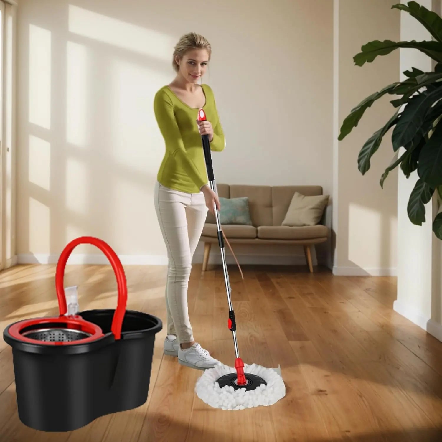 Spin Mop and Bucket with Wringer Set, 360° Spinning Mop Bucket System with 3 Microfiber Mop Replacement Heads, 61" Stainless Steel Extended Handle for Floor Cleaning Home Office VINE GLOBAL