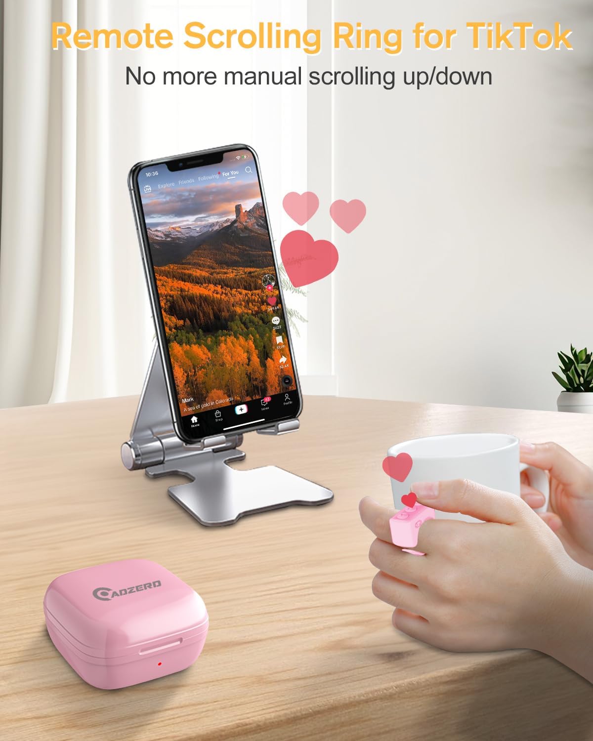 Remote Control for TikTok, Page Turner for Kindle App, Bluetooth Camera Video Recording Remote, Scrolling Ring for TIK Tok, iPhone, iPad, iOS, Android - Black - VINE GLOBAL