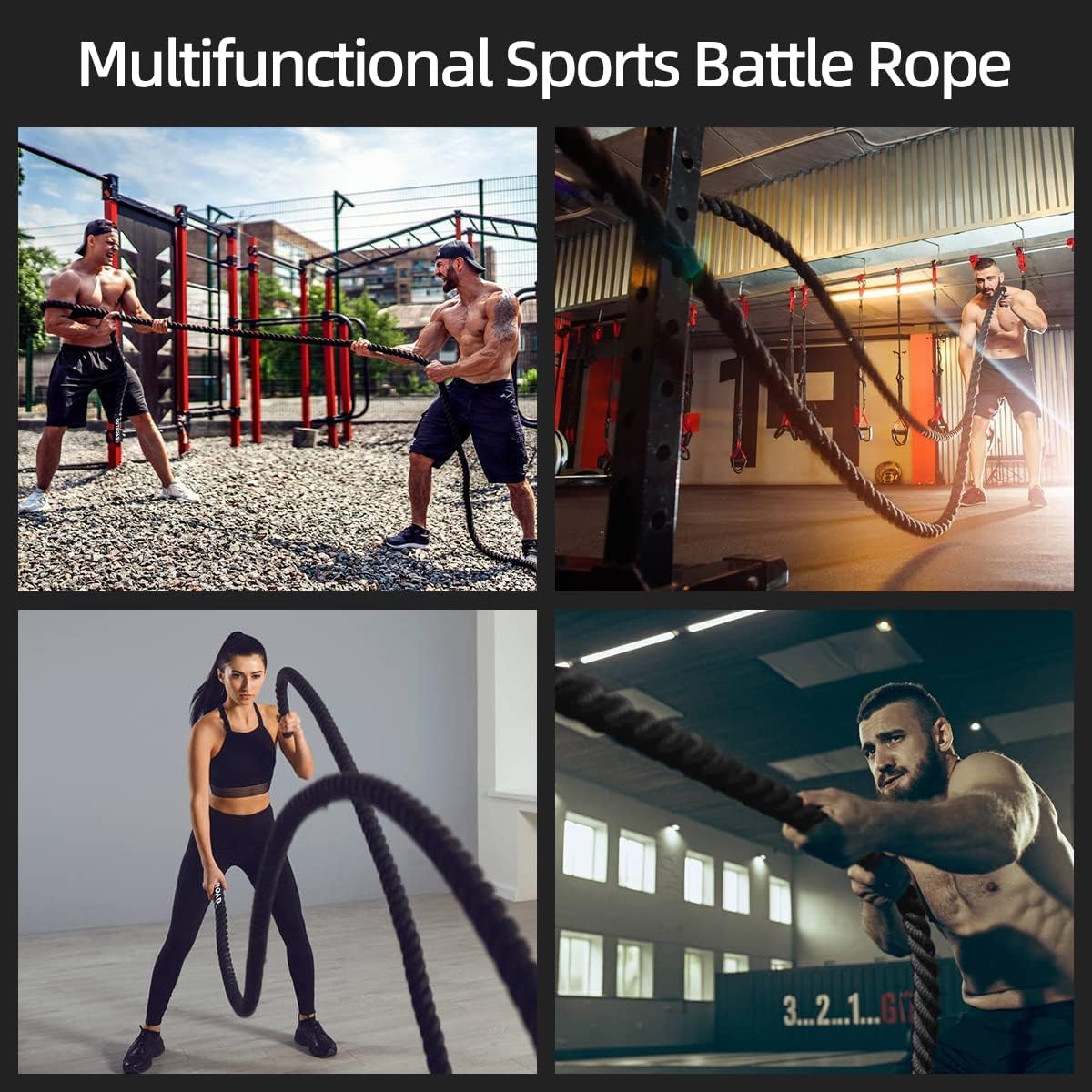 Battle Ropes 1.5 inch 30 ft - Polyester Workout Rope Heavy for Home Body Workouts VINE GLOBAL