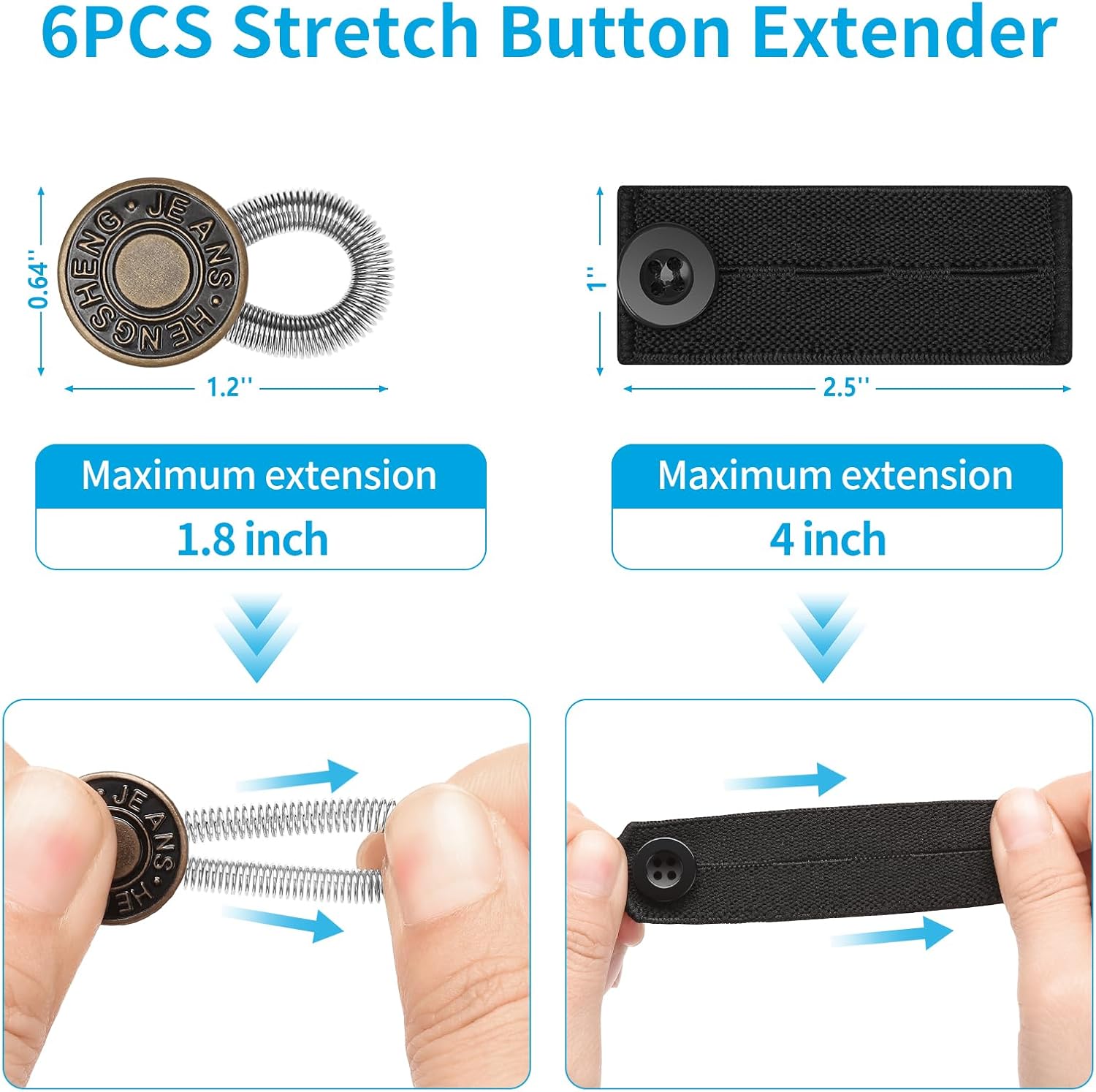 Ceryvop 12PCS Button Extenders for Jeans, Pants Waist Button Extender for Women Men, 3 Colors Pant Waistband Expander, Pants Waist Extension 1-1.4 Inches - VINE GLOBAL