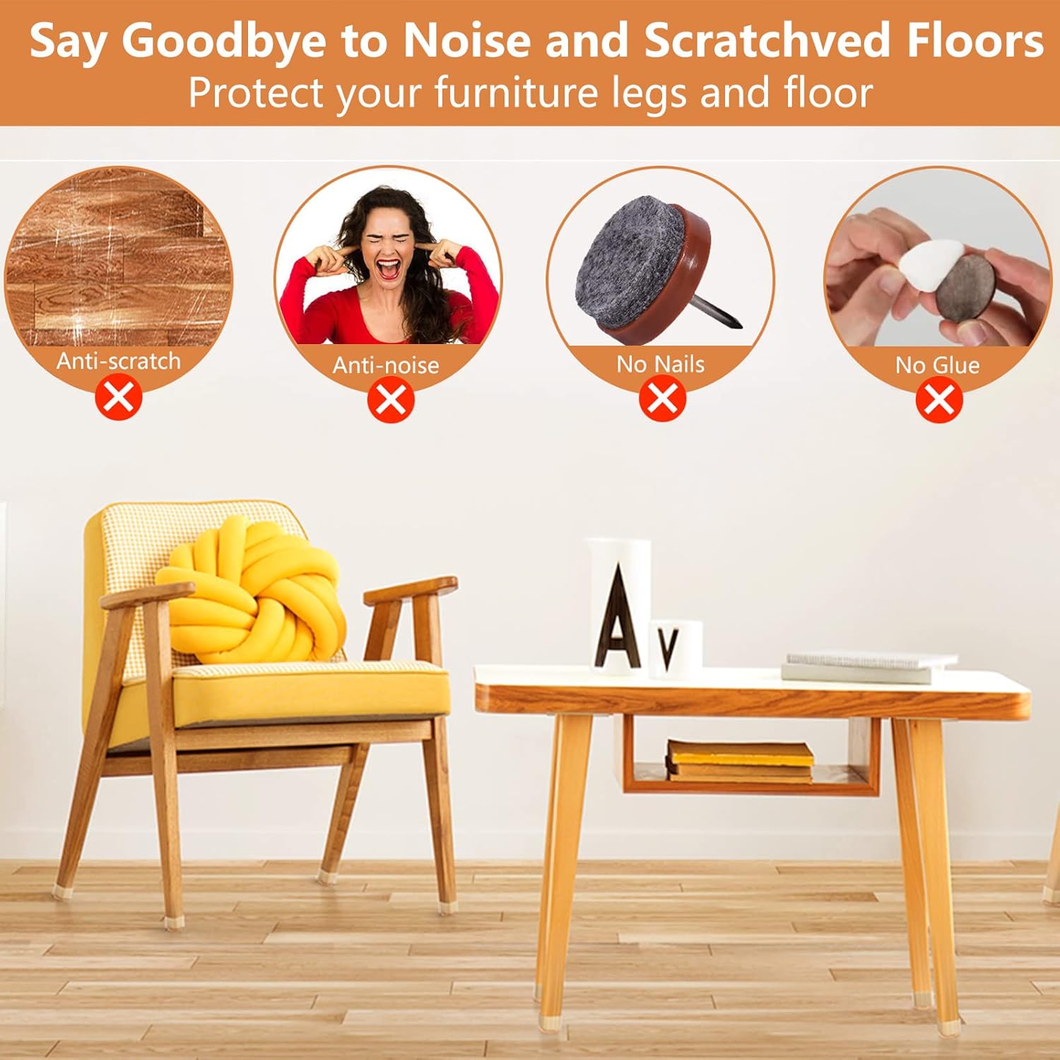 20Pcs Chair Leg Floor Protectors, Table Chair Leg Protectors for Hardwood Floors, Clear Chair Non-Slip Leg Covers Silicone Felt Furniture Pads - VINE GLOBAL