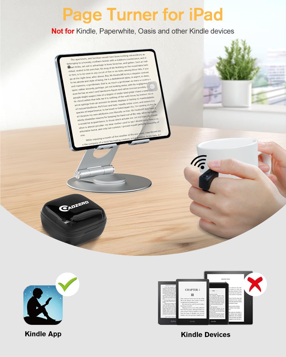 Remote Control for TikTok, Page Turner for Kindle App, Bluetooth Camera Video Recording Remote, Scrolling Ring for TIK Tok, iPhone, iPad, iOS, Android - Black - VINE GLOBAL