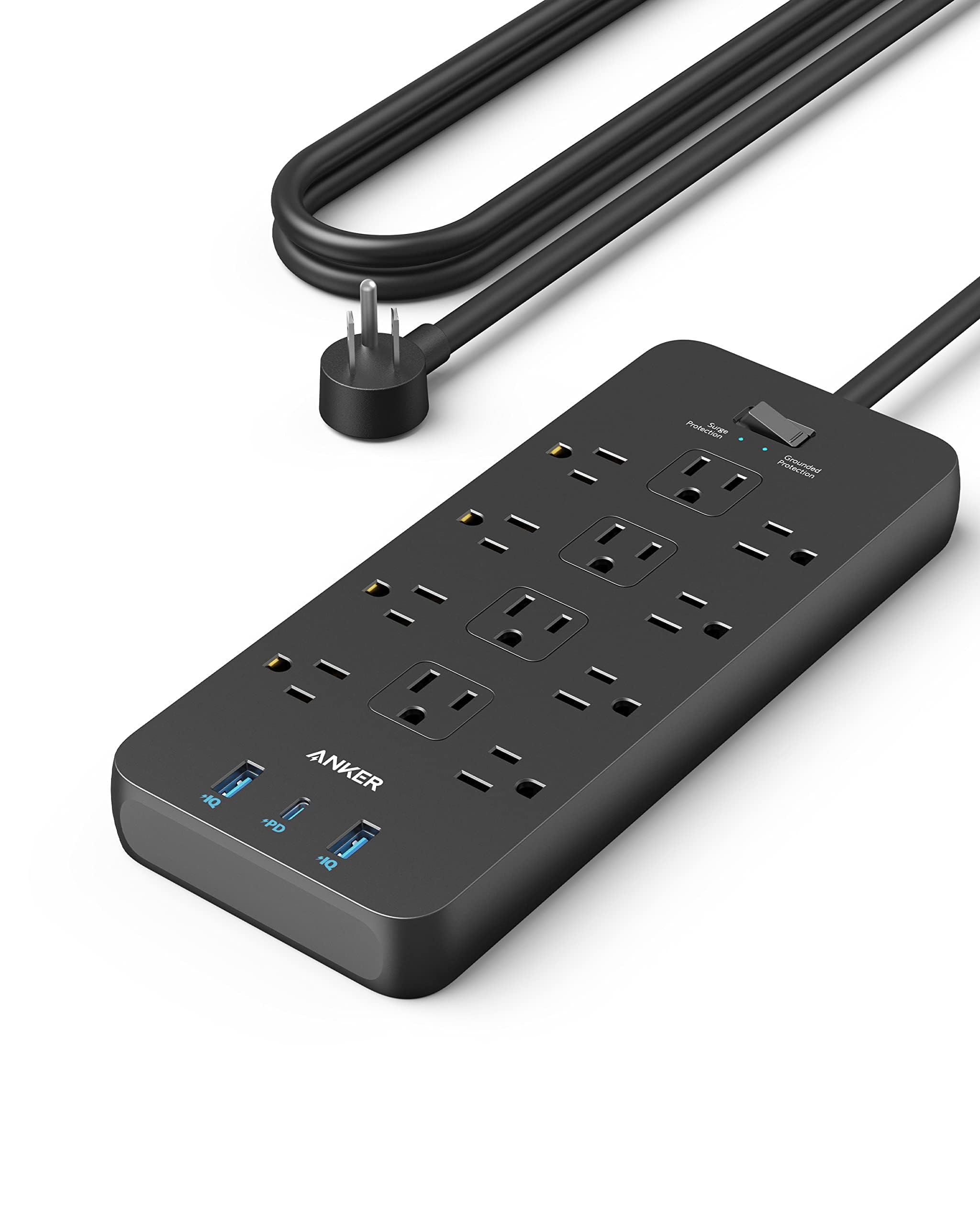 Surge Protector Power Strip (2100J), Anker 12 Outlets with 1 USB C and 2 USB Ports foriPhone 15/15 Plus/15 Pro/15 Pro Max, 5ft Extension Cord, Flat Plug, 20W USB C Charging for Home, Office,TUV Listed - VINE GLOBAL