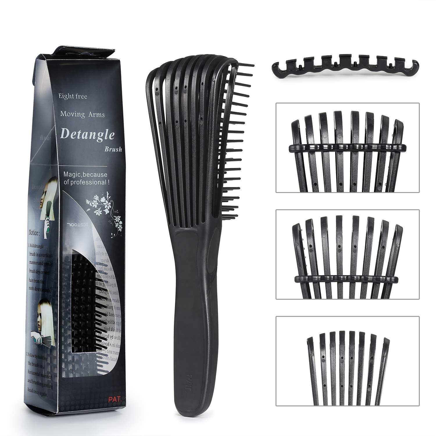 Detangling Brush, Detangler Brush for Natural Black/ Curly Hair Afro 3/4abc Texture, Faster n Easier Detangle Wet or Dry Hair with No Pain (Black) - VINE GLOBAL