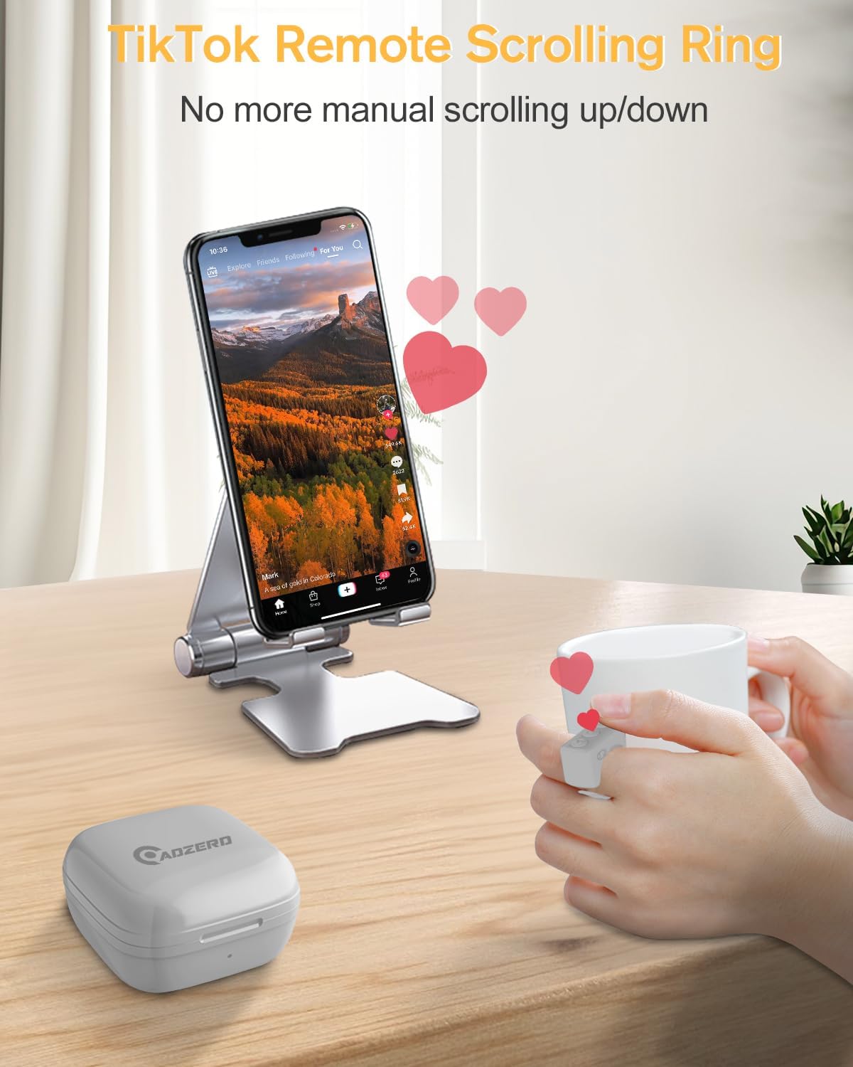 Remote Control for TikTok, Page Turner for Kindle App, Bluetooth Camera Video Recording Remote, Scrolling Ring for TIK Tok, iPhone, iPad, iOS, Android - Black - VINE GLOBAL