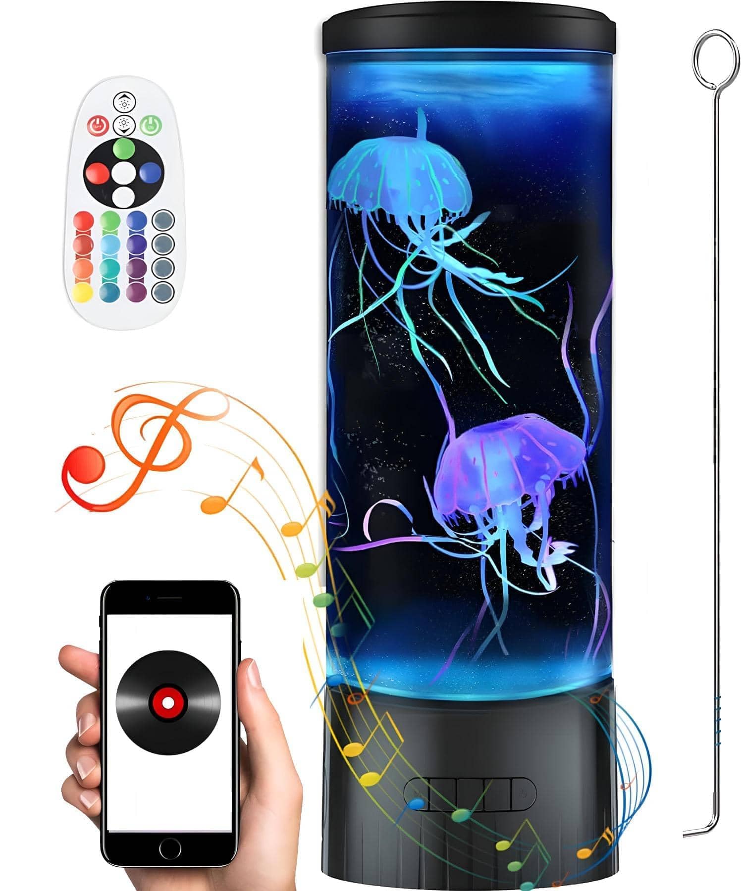 Jellyfish Night Light Lamp with Bluetooth Speaker White Noise Large Size Smart Sensory Synthetic Jelly Fish Tank Mood Lamp, Cool Birthday Christmas All Holiday Gifts for Adults Kids - VINE GLOBAL