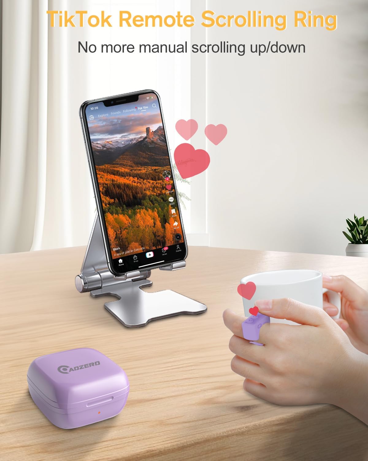 Remote Control for TikTok, Page Turner for Kindle App, Bluetooth Camera Video Recording Remote, Scrolling Ring for TIK Tok, iPhone, iPad, iOS, Android - Black - VINE GLOBAL