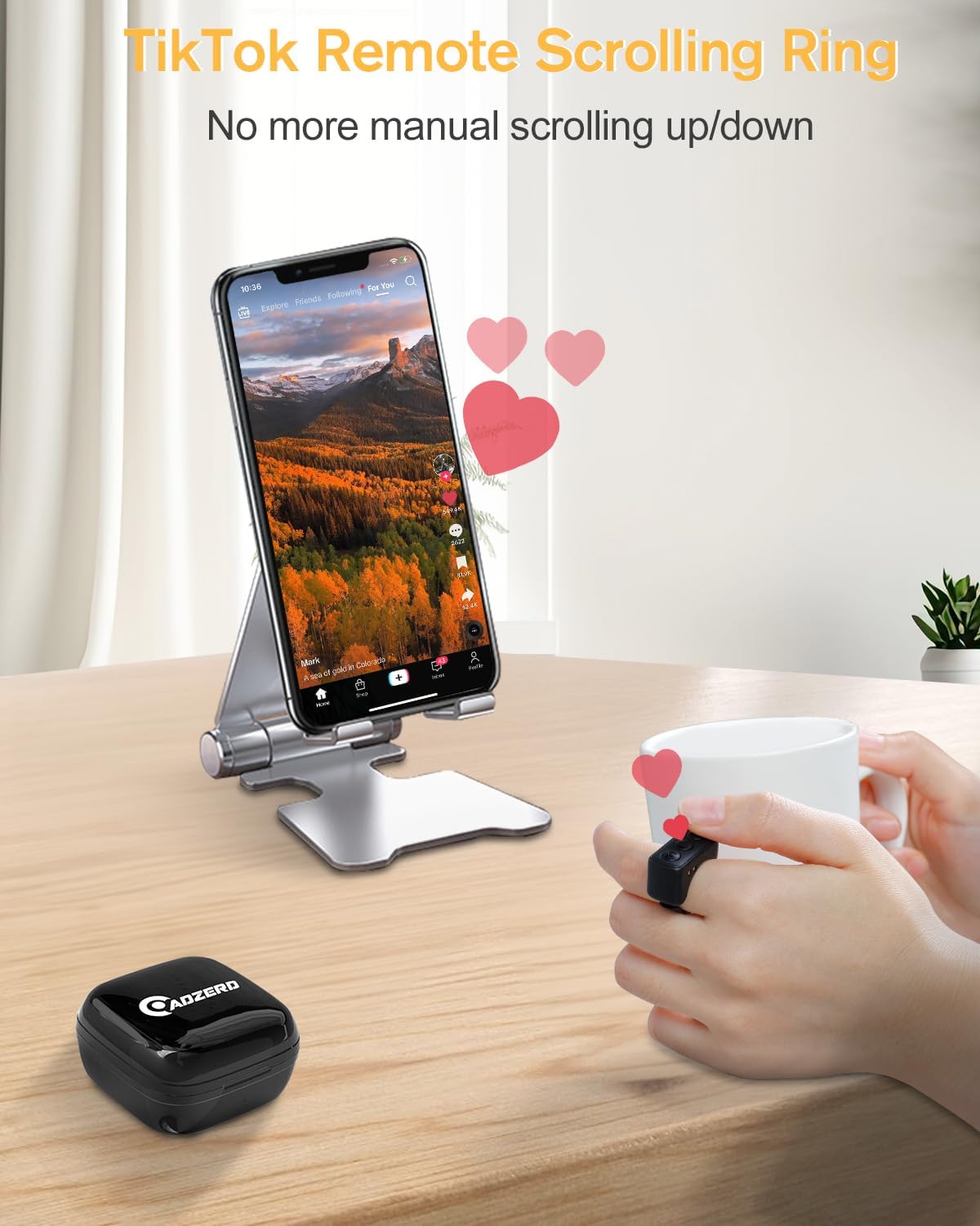 Remote Control for TikTok, Page Turner for Kindle App, Bluetooth Camera Video Recording Remote, Scrolling Ring for TIK Tok, iPhone, iPad, iOS, Android - Black - VINE GLOBAL