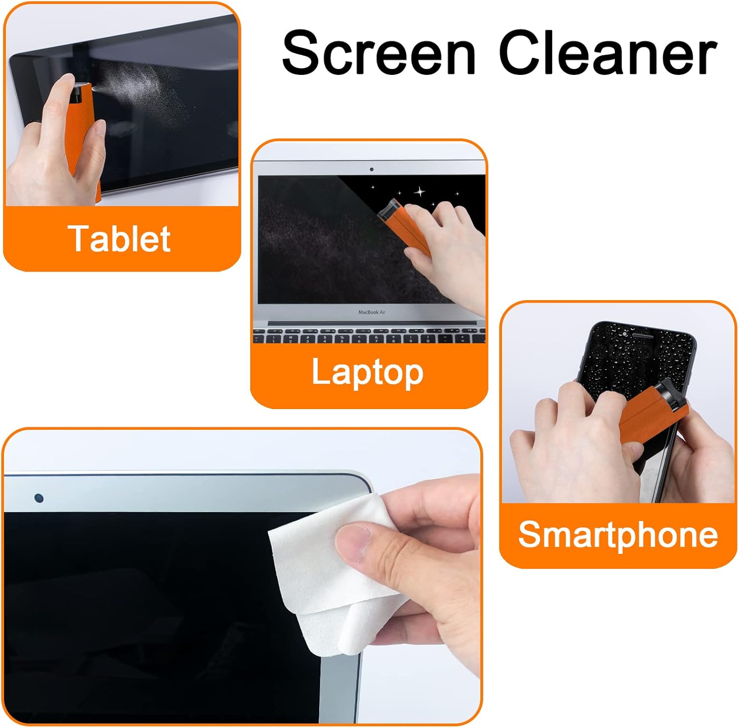 Car Screen Cleaner Spray, Electronic Touchscreen Mist Cleaning Brush Kit for TV, Laptop, iPad, iPhone, Cellphone, MacBook Pro, Tablet, PC, Computer, Monitor, LCD Screens, Eyeglasses - Cream - VINE GLOBAL