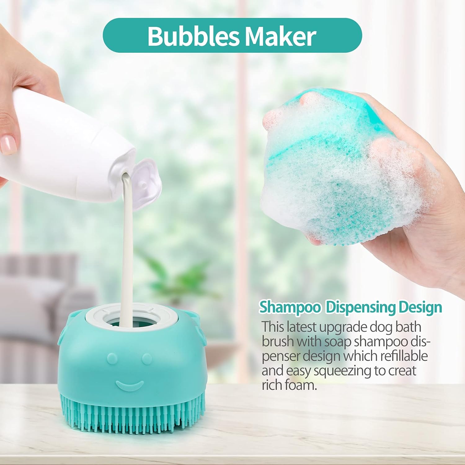 2Pack Dog Bath Brush | Soft Silicone Pet Shampoo Massage Dispenser Grooming Shower Brush for Dogs and Cats VINE GLOBAL