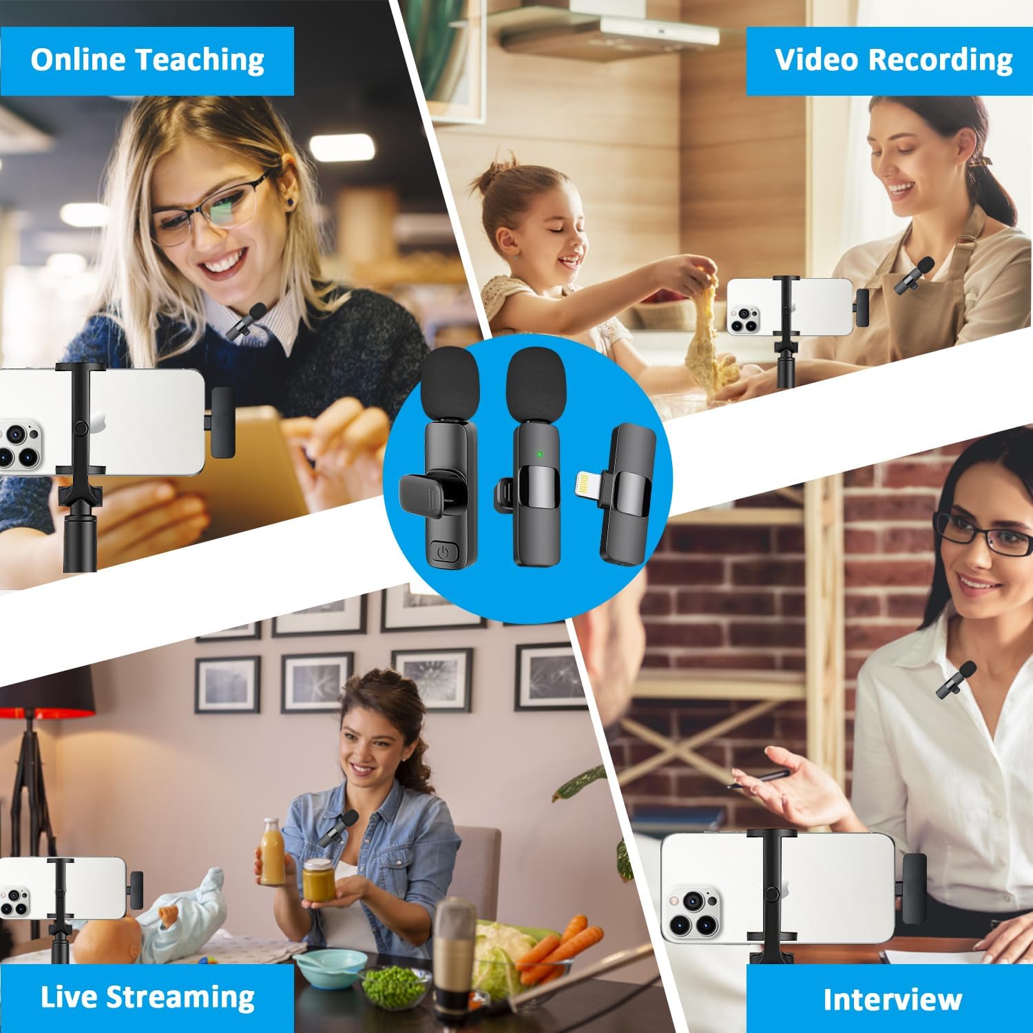 Professional Wireless Lavalier Lapel Microphone for iPhone, iPad - Cordless Omnidirectional Condenser Recording Mic for Interview Video Podcast Vlog YouTube - VINE GLOBAL