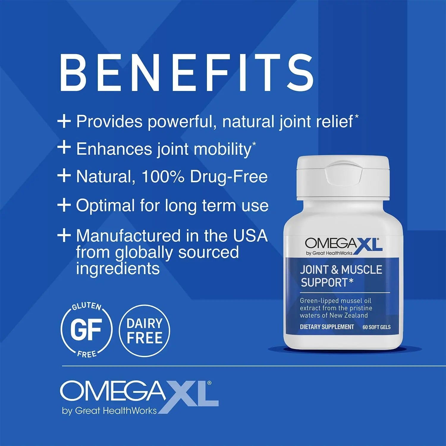 OmegaXL Joint Support Supplement, for Relief - Natural Muscle Support, Green Lipped Mussel Oil, Soft Gel Pills, Drug-Free, 60 Count VINE GLOBAL