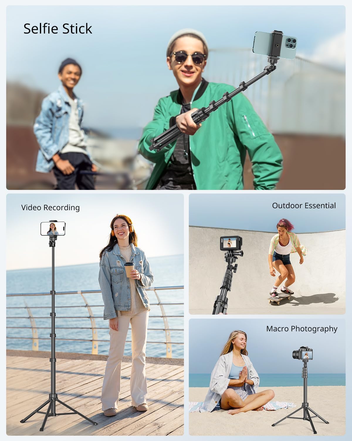 SENSYNE 62" Phone Tripod & Selfie Stick, Extendable Cell Phone Tripod Stand with Wireless Remote and Phone Holder, Compatible with iPhone Android Phone, Camera VINE GLOBAL