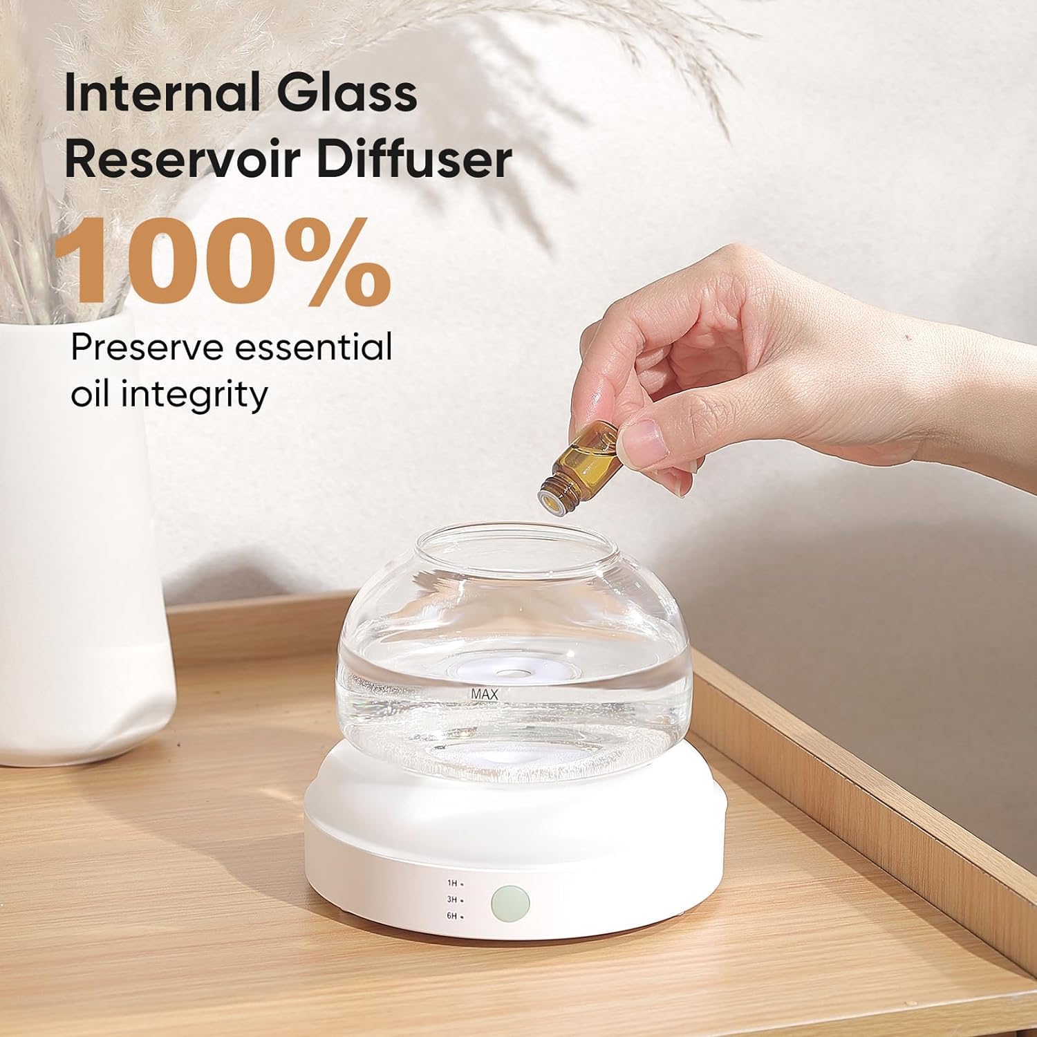 Glass Essential Oil Diffuser, 200ml Ultrasonic Aroma Diffusers with Glass Reservoir Dome & White Plastic Base Lock Color Auto-Off Timer 7 Color Light for Home Office Bedroom Yoga - VINE GLOBAL