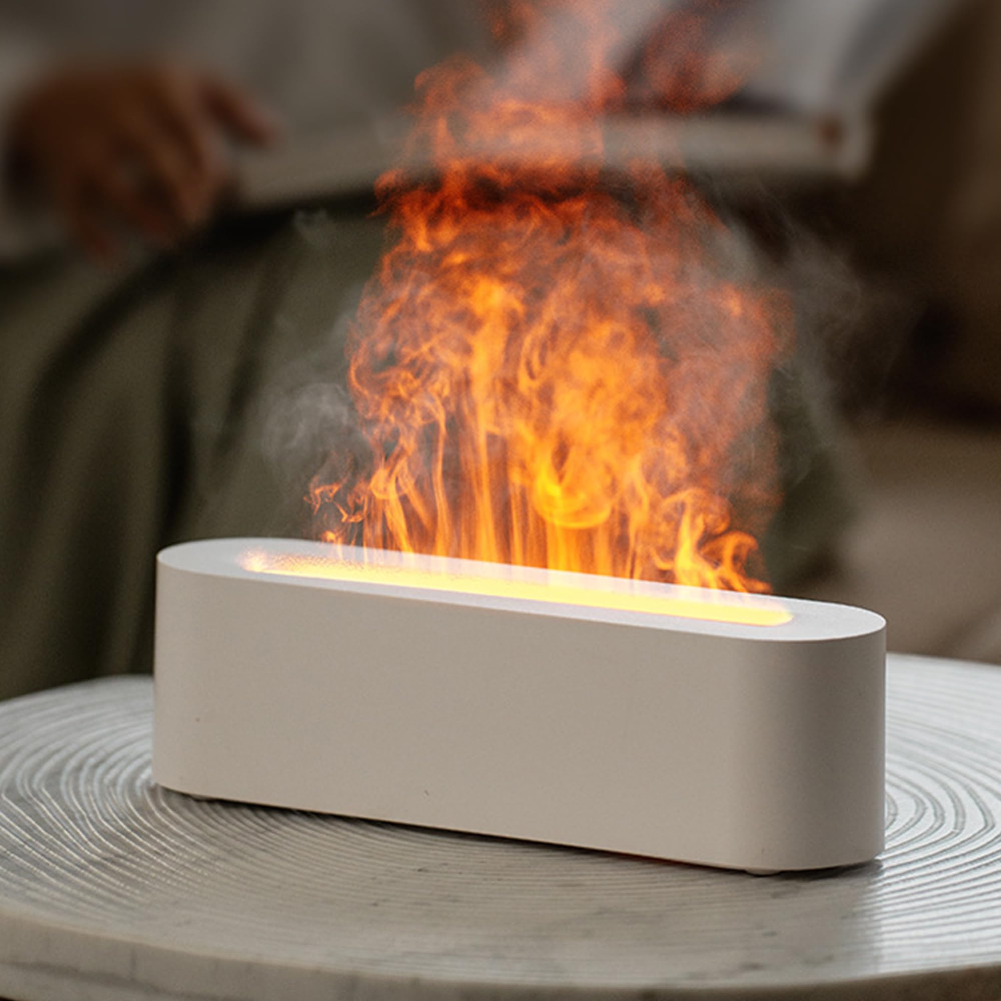 Essential Oil Diffuser, Fireplace Fire Flame Aromatherapy Diffuser, 150ml Ultrasonic Cool Mist Humidifier, Scent Aroma Diffuser with 7 Colors Light, Timer & Auto-Off for Home, Room (White) - VINE GLOBAL