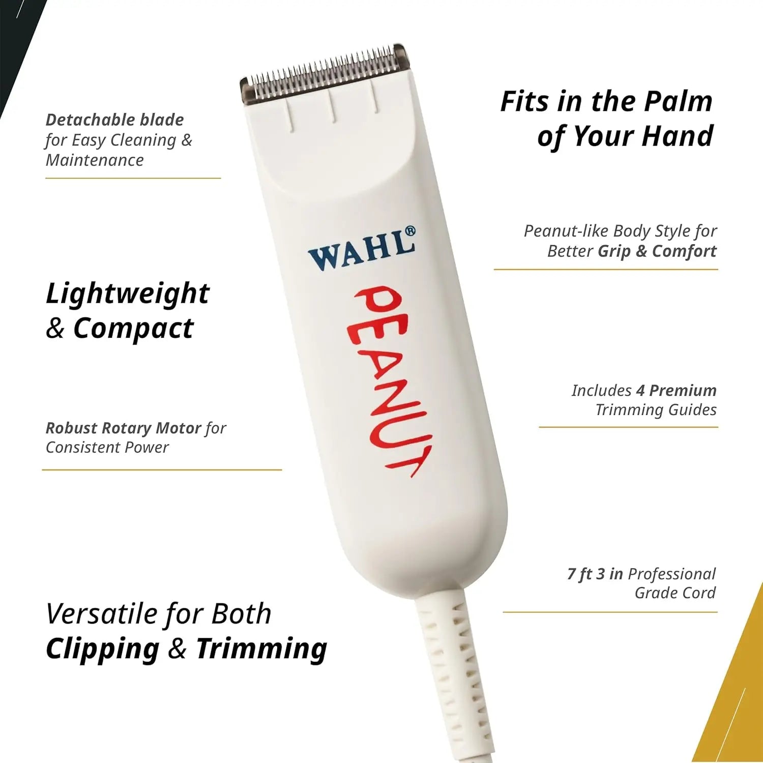 Wahl Professional Peanut Trimmer Corded Lightweight Powerful Rotary Motor Includes 4 Trimming Guides Accessories VINE GLOBAL