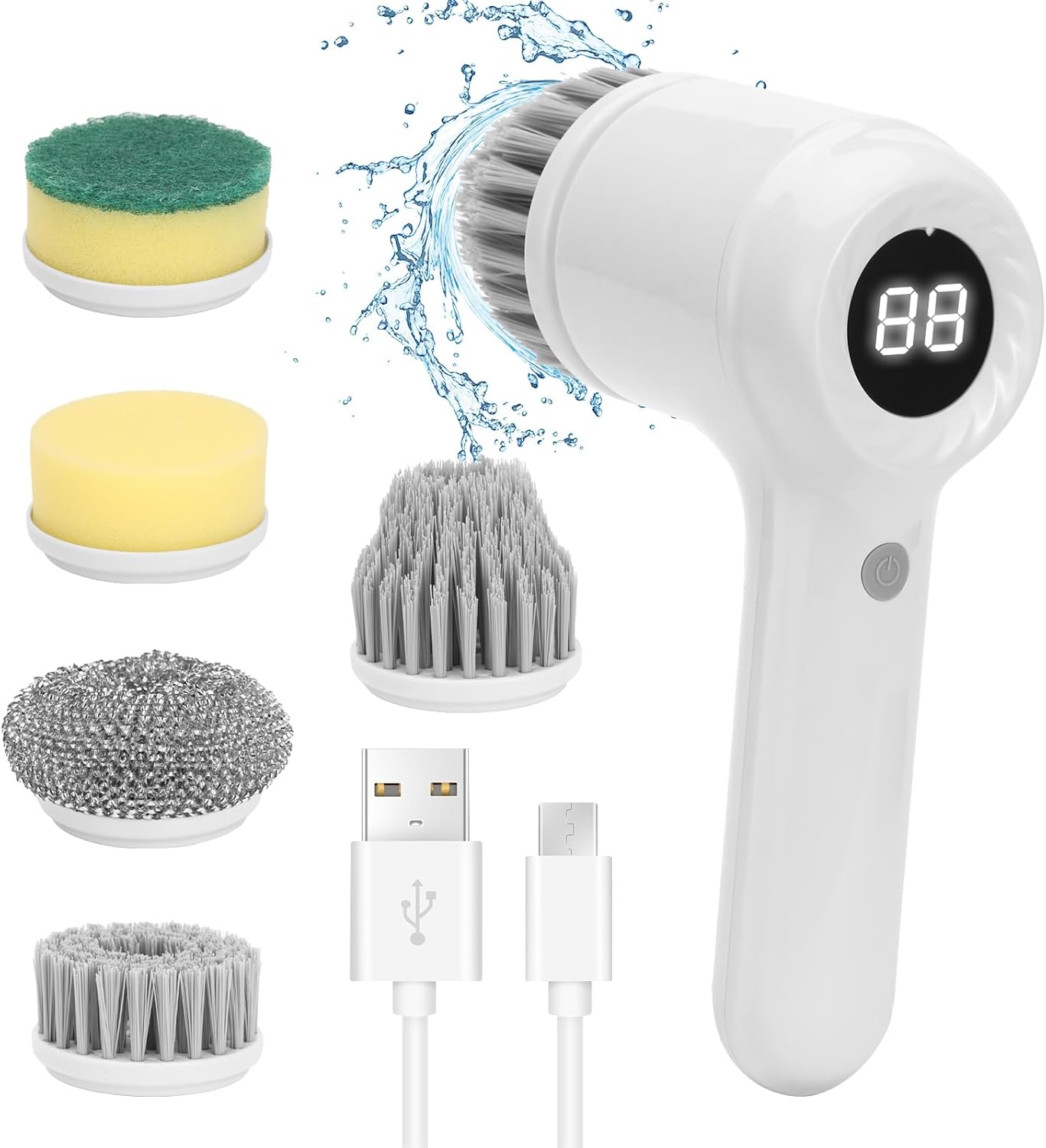 Electric Spin Scrubber, Power Scrubber Cordless Electric Shower Scrubber for Cleaning with LED Display, for Bathroom, Tub, Kitchen Stove, Tile Grout with 6 Brush Heads - VINE GLOBAL