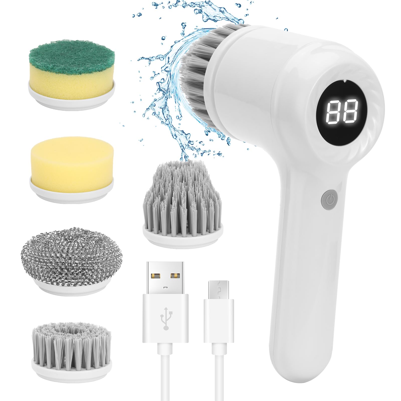 Electric Spin Scrubber, Power Scrubber Cordless Electric Shower Scrubber for Cleaning with LED Display, for Bathroom, Tub, Kitchen Stove, Tile Grout with 6 Brush Heads - VINE GLOBAL