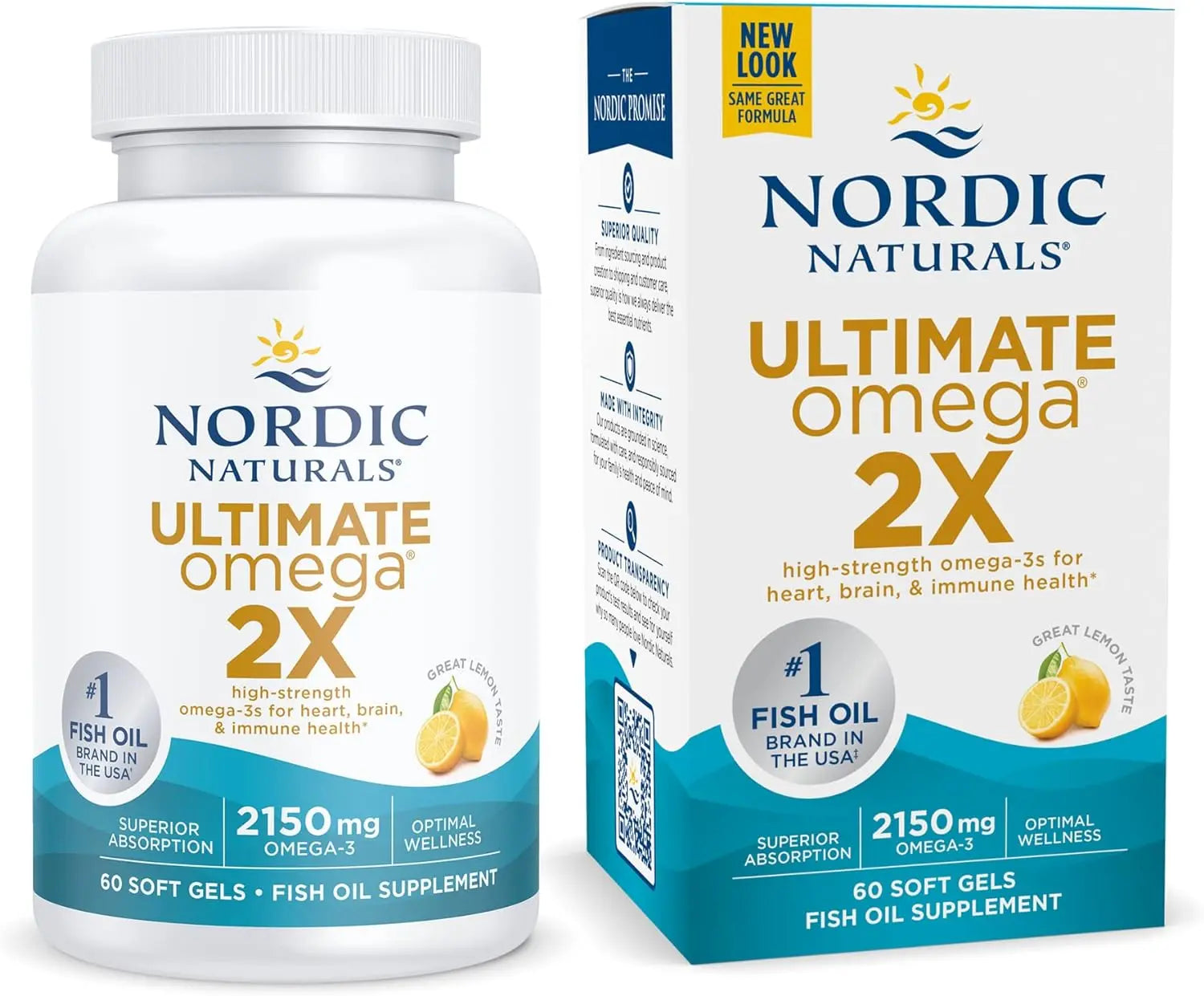 Nordic Naturals Ultimate Omega 2X, Lemon Flavor - 180 Soft Gels - 2150 mg Omega-3 - High-Potency Omega-3 Fish Oil with EPA & DHA - Promotes Brain & Heart Health - Non-GMO - 90 Servings VINE GLOBAL