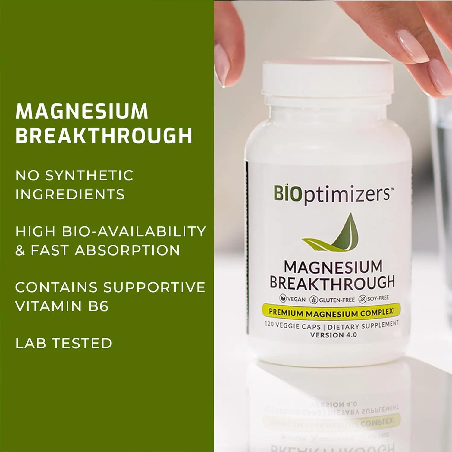 BiOptimizers Magnesium Breakthrough Supplement 4.0 - Has 7 Forms of Magnesium: Glycinate, Malate, Citrate, and More - Natural Sleep and Brain Supplement - 60 Capsules VINE GLOBAL