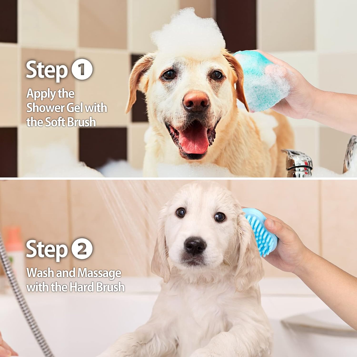 2Pack Dog Bath Brush, Soft Silicone Pet Shampoo Massage Dispenser Grooming Shower Brush for Short Long Haired Dogs and Cats Washing, ISWAYSTORE VINE GLOBAL