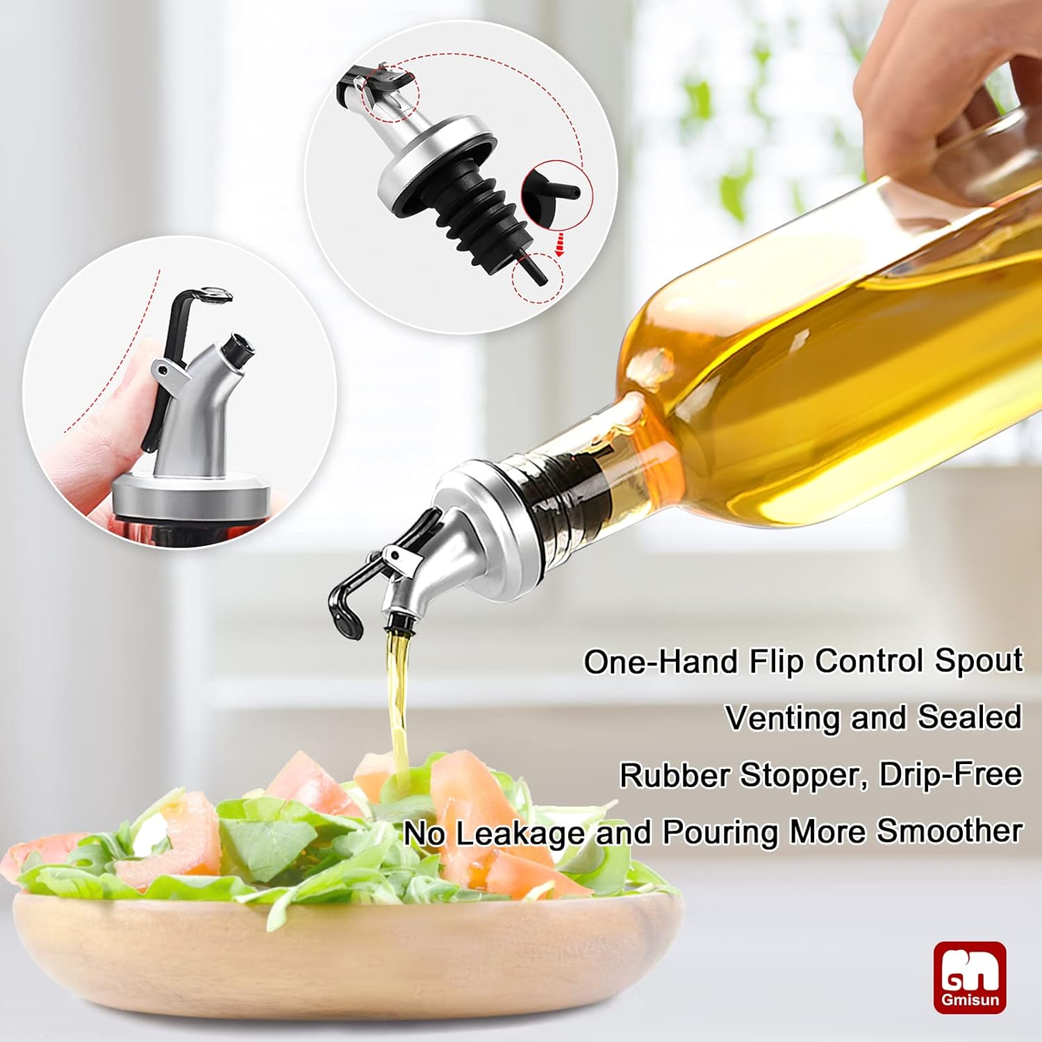 Oil Dispenser for Kitchen, 4Pack Oil Bottles for Kitchen, 17oz Cooking Oil Dispenser Bottle, Glass Oil Container with Plastic Pourer, Oil Cruet with Plastic Funnel and Labels for Vegetable - VINE GLOBAL